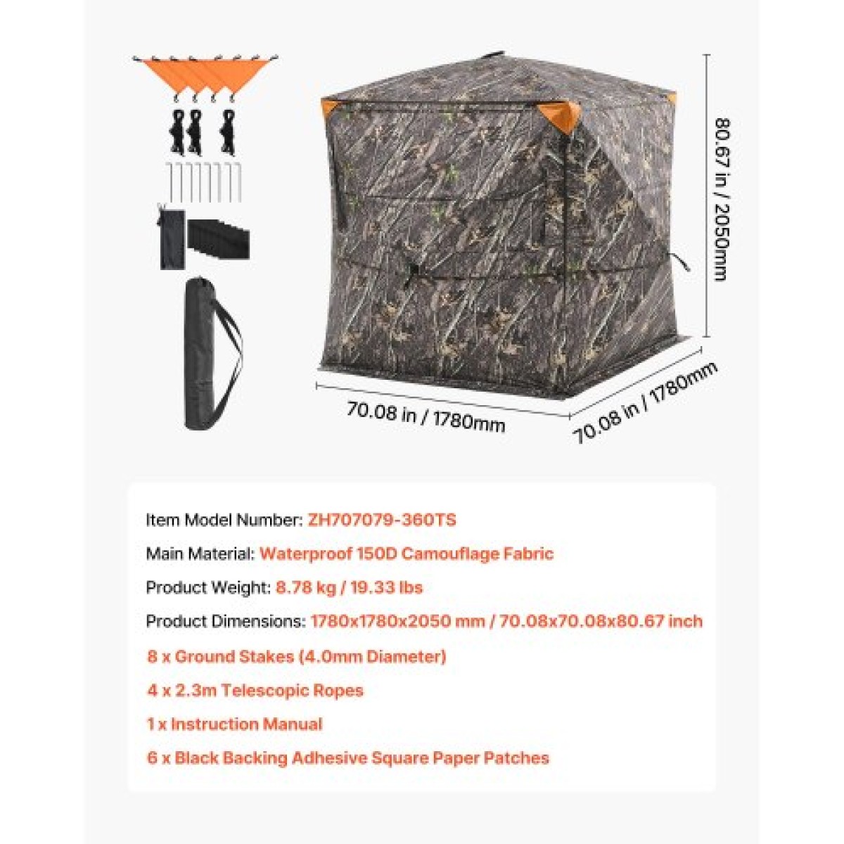 VEVOR Hunting Blind, περσίδες 4-5 ατόμων See Through Ground με τσάντα μεταφοράς, φορητή σκηνή παραλλαγής 360 μοιρών, ανθεκτικό κρυφό καταφύγιο με αθόρυβη πόρτα και παράθυρο με φερμουάρ, για Τουρκία και ελάφια