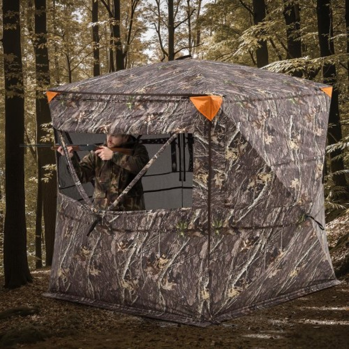 VEVOR Hunting Blind, περσίδες 4-5 ατόμων See Through Ground με τσάντα μεταφοράς, φορητή σκηνή παραλλαγής 360 μοιρών, ανθεκτικό κρυφό καταφύγιο με αθόρυβη πόρτα και παράθυρο με φερμουάρ, για Τουρκία και ελάφια