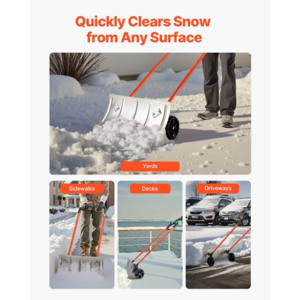 Φτυάρι Snow Pusher VEVOR με ρόδες, 61 cm Τροχοφόρο φτυάρι εκχιονιστή με διπλής κατεύθυνσης γωνιακή λεπίδα & ρυθμιζόμενη λαβή 90 μοιρών, μεταλλικά χειμωνιάτικα φτυάρια, φορητό εργαλείο αφαίρεσης χιονιού για Driveway Garden