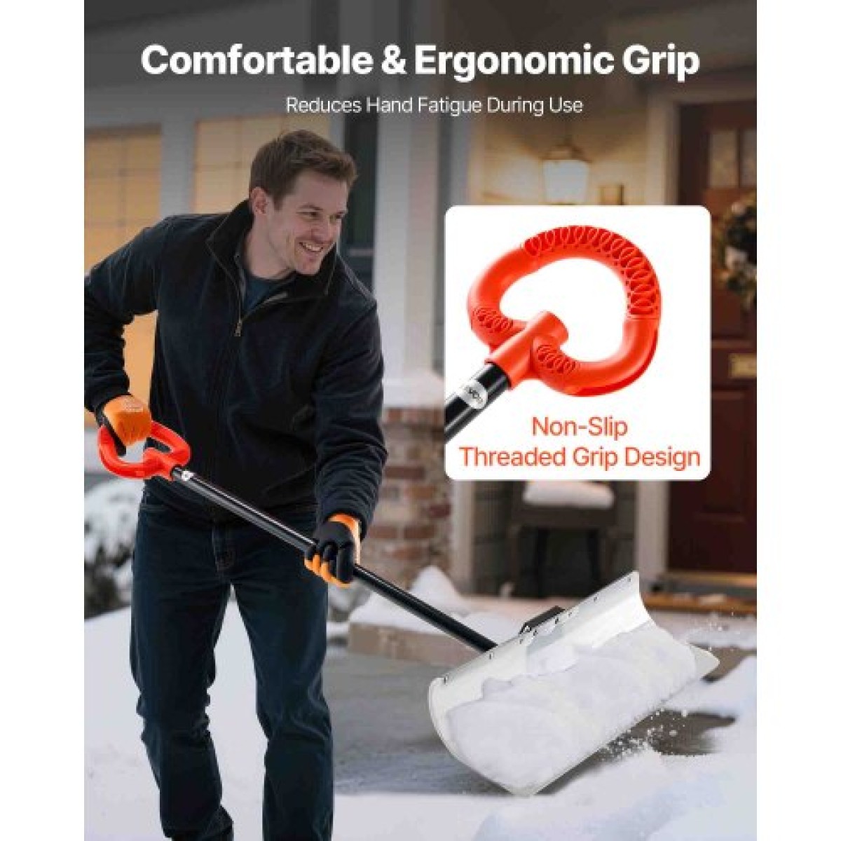 Φτυάρι VEVOR Snow Pusher, 76,2 cm Φτυάρι Εξωτερικού Χιονιού με Εργονομική λαβή, Πλαστική λεπίδα HDPE, Χειμερινά Φτυάρια με Τμηματοποιημένη Λαβή, Μεταλλική Λωρίδα με Μεταλλικές Επεξεργασίες, Φορητό εργαλείο αφαίρεσης χιονιού για Driveway