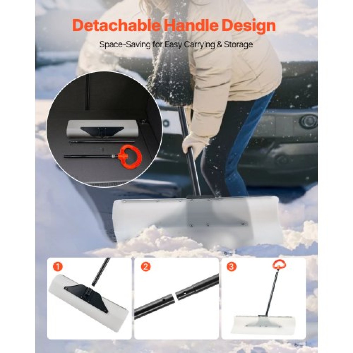 Φτυάρι VEVOR Snow Pusher, 76,2 cm Φτυάρι Εξωτερικού Χιονιού με Εργονομική λαβή, Πλαστική λεπίδα HDPE, Χειμερινά Φτυάρια με Τμηματοποιημένη Λαβή, Μεταλλική Λωρίδα με Μεταλλικές Επεξεργασίες, Φορητό εργαλείο αφαίρεσης χιονιού για Driveway