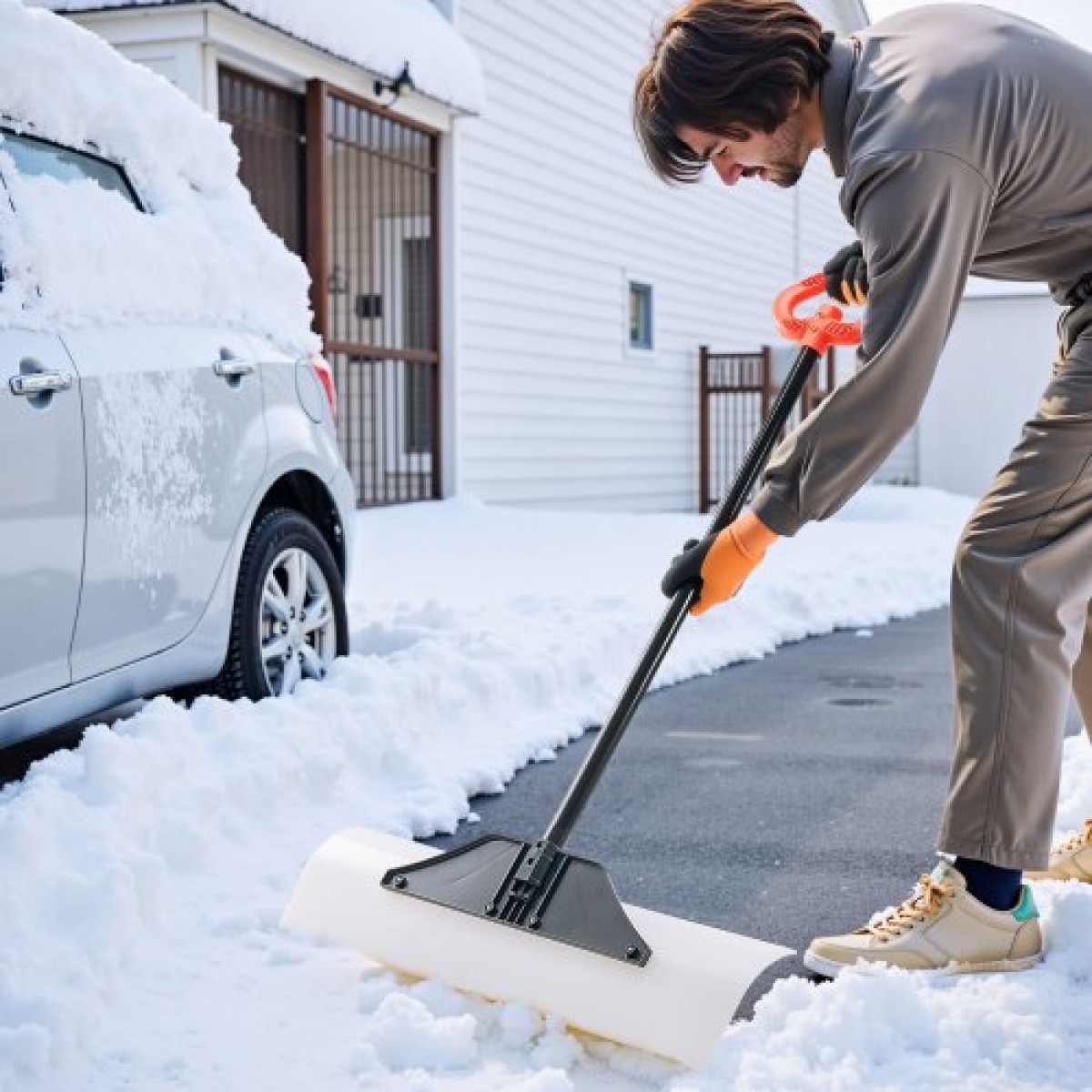 Φτυάρι VEVOR Snow Pusher, 76,2 cm Φτυάρι Εξωτερικού Χιονιού με Εργονομική λαβή, Πλαστική λεπίδα HDPE, Χειμερινά Φτυάρια με Τμηματοποιημένη Λαβή, Μεταλλική Λωρίδα με Μεταλλικές Επεξεργασίες, Φορητό εργαλείο αφαίρεσης χιονιού για Driveway