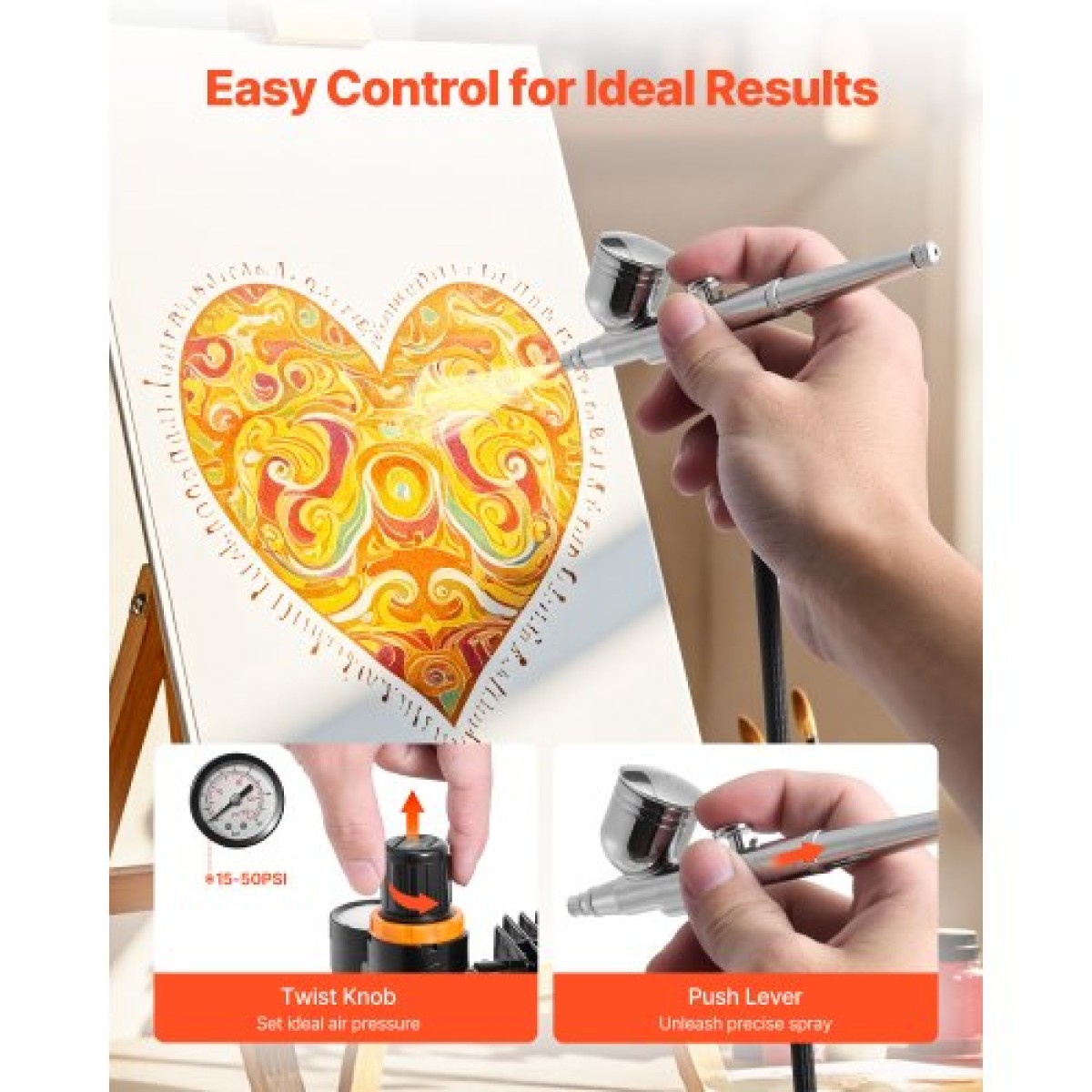 Σετ VEVOR Airbrush Kit, 1/6 HP, Air Brush Kit με αεροσυμπιεστή, 3 Dual-Action Professional Airbrushes with 3 Tips, Hose, Acrylic Paint, Brush, Low Noise, for Cake Decorating, Model Painting, Nail Art