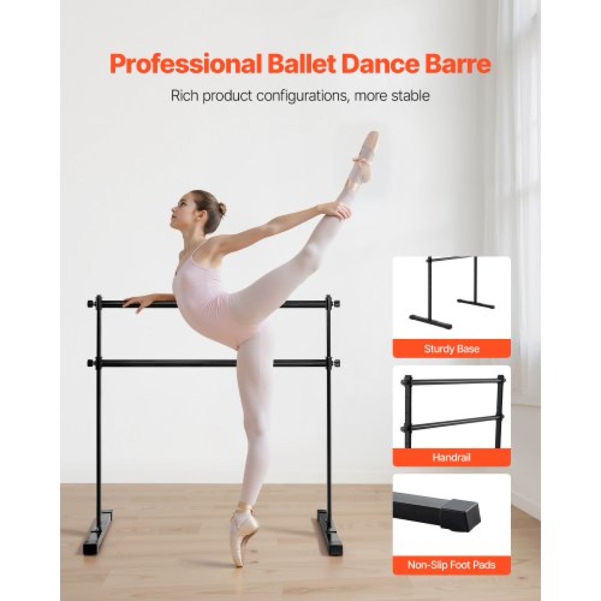 VEVOR Ballet Barre, Double Barre Bar για το σπίτι, ανεξάρτητες φορητές μπάρες χορού τεντώματος μπαλέτου, ρυθμιζόμενο ύψος Anti-Wobble Fitness Gym Studio Equipment, for Pilates Balance Workout