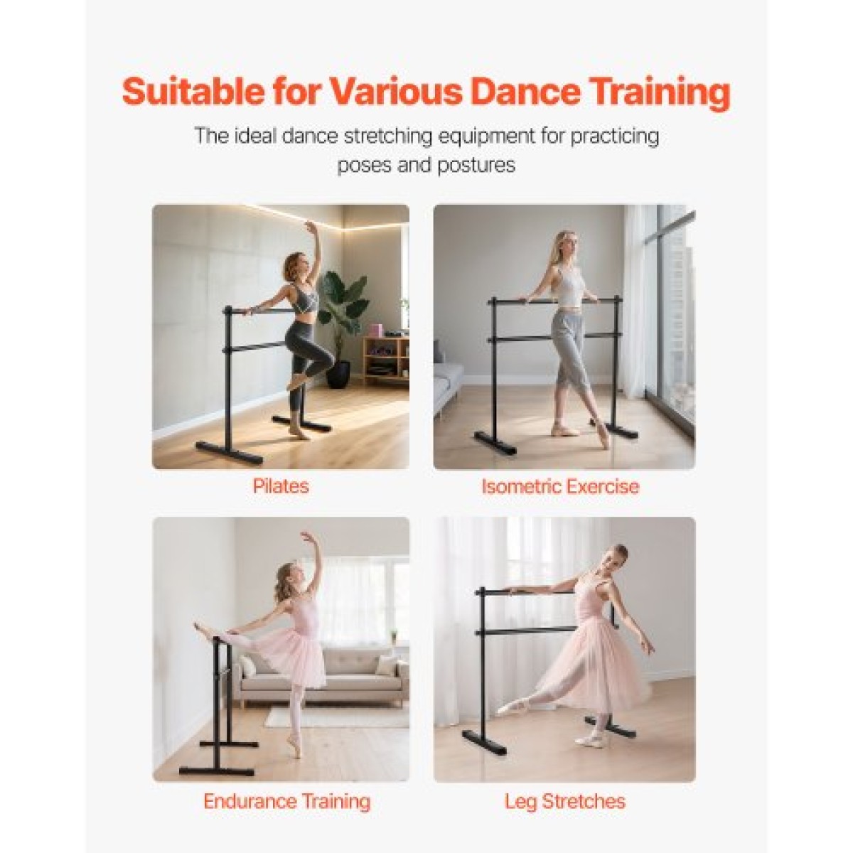 VEVOR Ballet Barre, Double Barre Bar για το σπίτι, ανεξάρτητες φορητές μπάρες χορού τεντώματος μπαλέτου, ρυθμιζόμενο ύψος Anti-Wobble Fitness Gym Studio Equipment, for Pilates Balance Workout