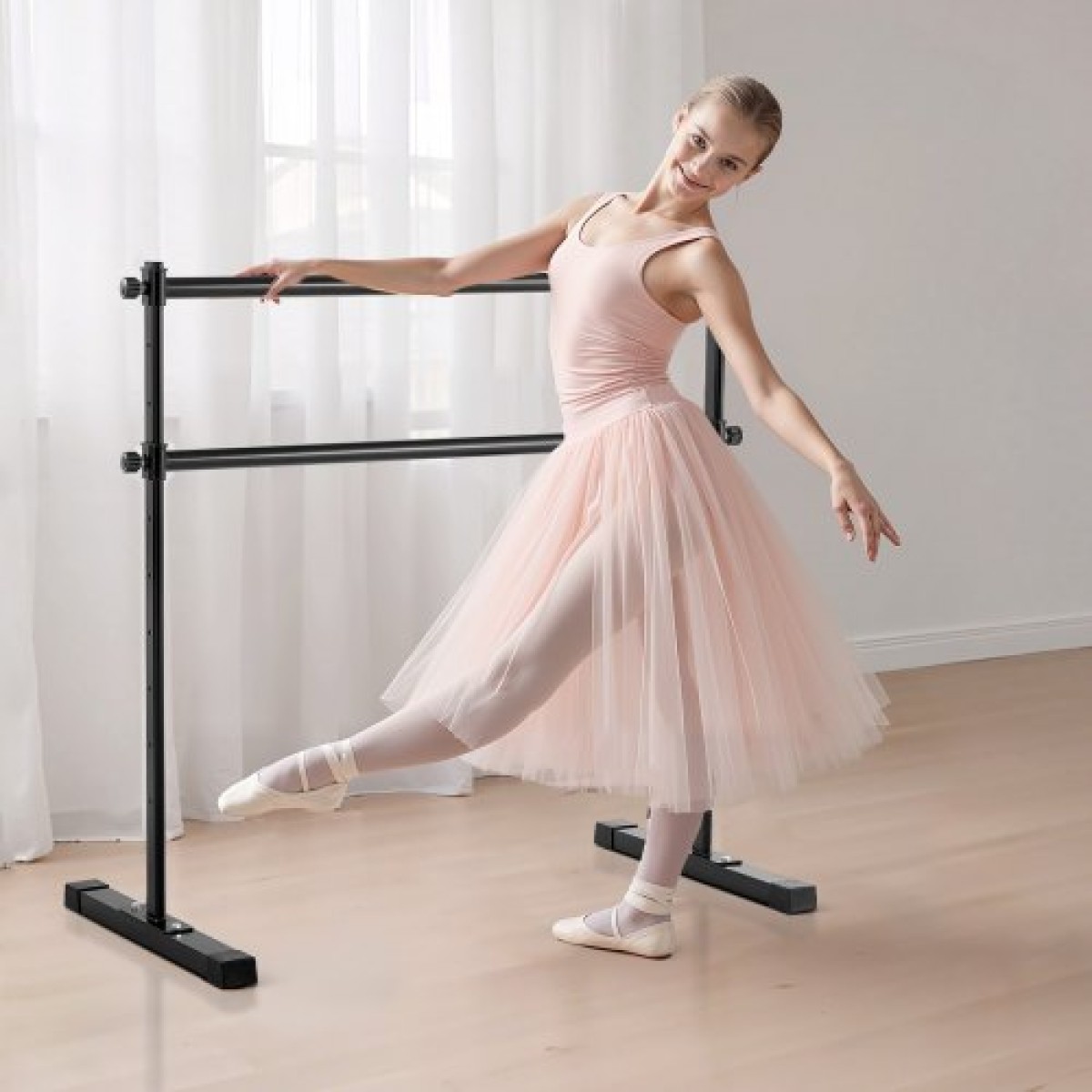 VEVOR Ballet Barre, Double Barre Bar για το σπίτι, ανεξάρτητες φορητές μπάρες χορού τεντώματος μπαλέτου, ρυθμιζόμενο ύψος Anti-Wobble Fitness Gym Studio Equipment, for Pilates Balance Workout