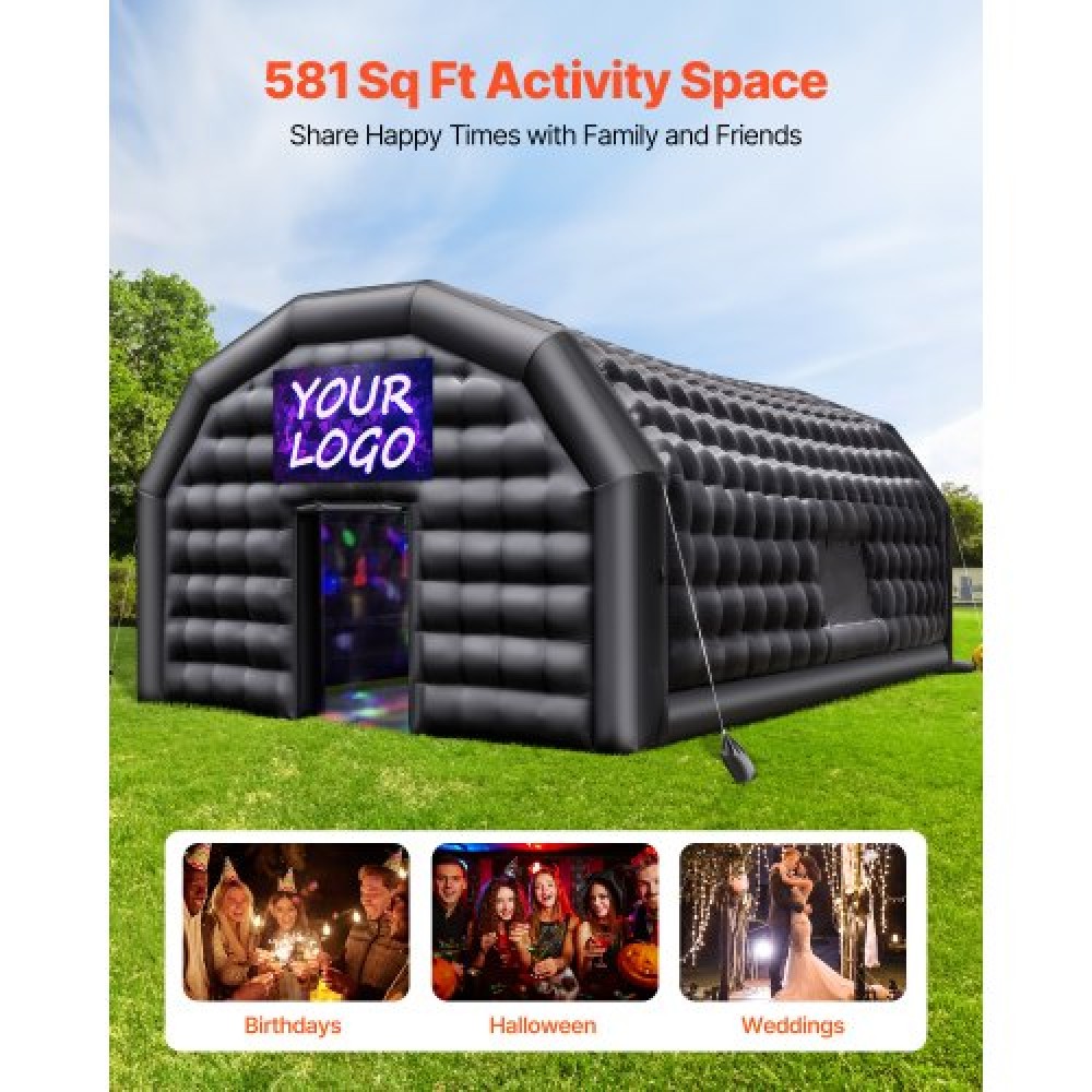 VEVOR Inflatable Nightclub, 9 x 6 x 4 m Inflatable Party Tent with 1100W Blower & Sandbag, Ventilated Blow up Night Club with 2 Windows, Air Cube House for Event Birthday Wedding Party