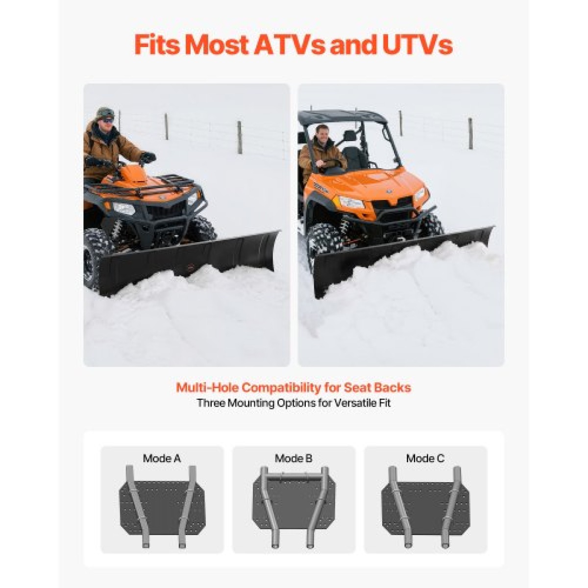 Κιτ VEVOR Snow Plough, 1524 mm Universal Εξάρτημα Χιονιού, ρυθμιζόμενο ύψος & αριστερά-δεξιά, γρήγορη αποσύνδεση, ατσάλινη λεπίδα απόξεσης ATV, 3 επιλογές τοποθέτησης, αποτελεσματικό καθάρισμα χιονιού, για τα περισσότερα ATV και UTV
