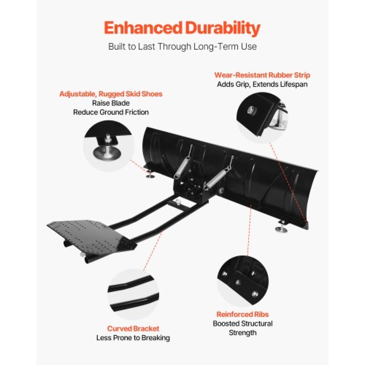 Κιτ VEVOR Snow Plough, 1524 mm Universal Εξάρτημα Χιονιού, ρυθμιζόμενο ύψος & αριστερά-δεξιά, γρήγορη αποσύνδεση, ατσάλινη λεπίδα απόξεσης ATV, 3 επιλογές τοποθέτησης, αποτελεσματικό καθάρισμα χιονιού, για τα περισσότερα ATV και UTV