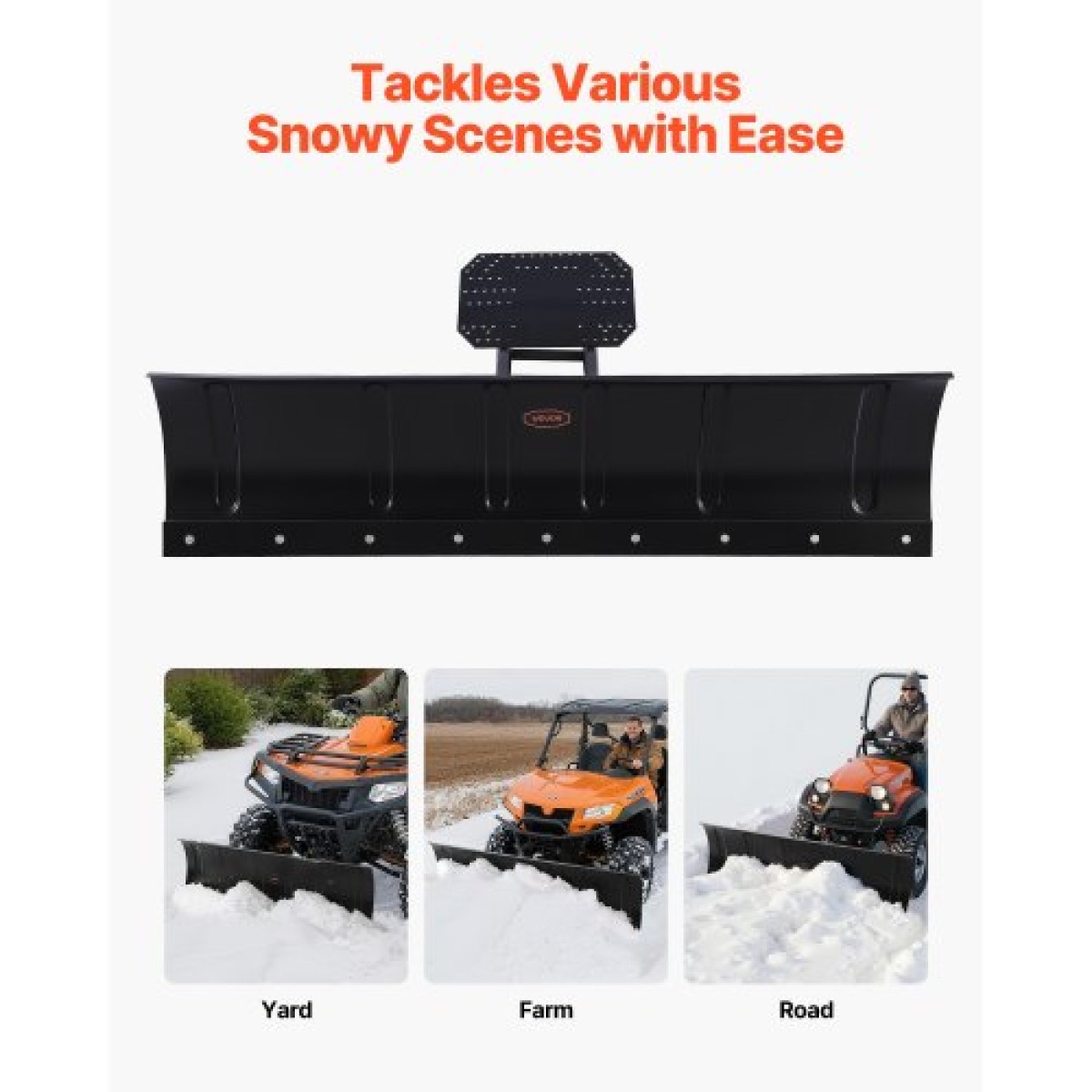 Κιτ VEVOR Snow Plough, 1524 mm Universal Εξάρτημα Χιονιού, ρυθμιζόμενο ύψος & αριστερά-δεξιά, γρήγορη αποσύνδεση, ατσάλινη λεπίδα απόξεσης ATV, 3 επιλογές τοποθέτησης, αποτελεσματικό καθάρισμα χιονιού, για τα περισσότερα ATV και UTV