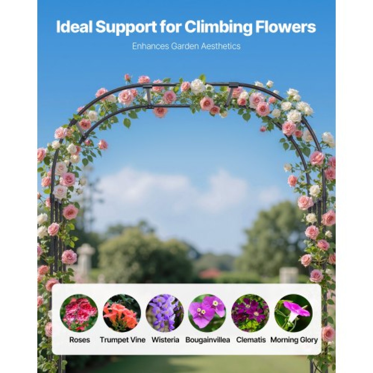 VEVOR Garden Arbor, 2,4 (Υ) x 1,5 (Π) x 0,4 (Β) m Μεταλλική Αψίδα, Στιβαρή Αψίδα Καφασωτών εξωτερικού χώρου με Πασσάλους, Εύκολη Συναρμολόγηση, Πέργκολα Arbor for Plant Climbing Yard Lawn Wedding Party
