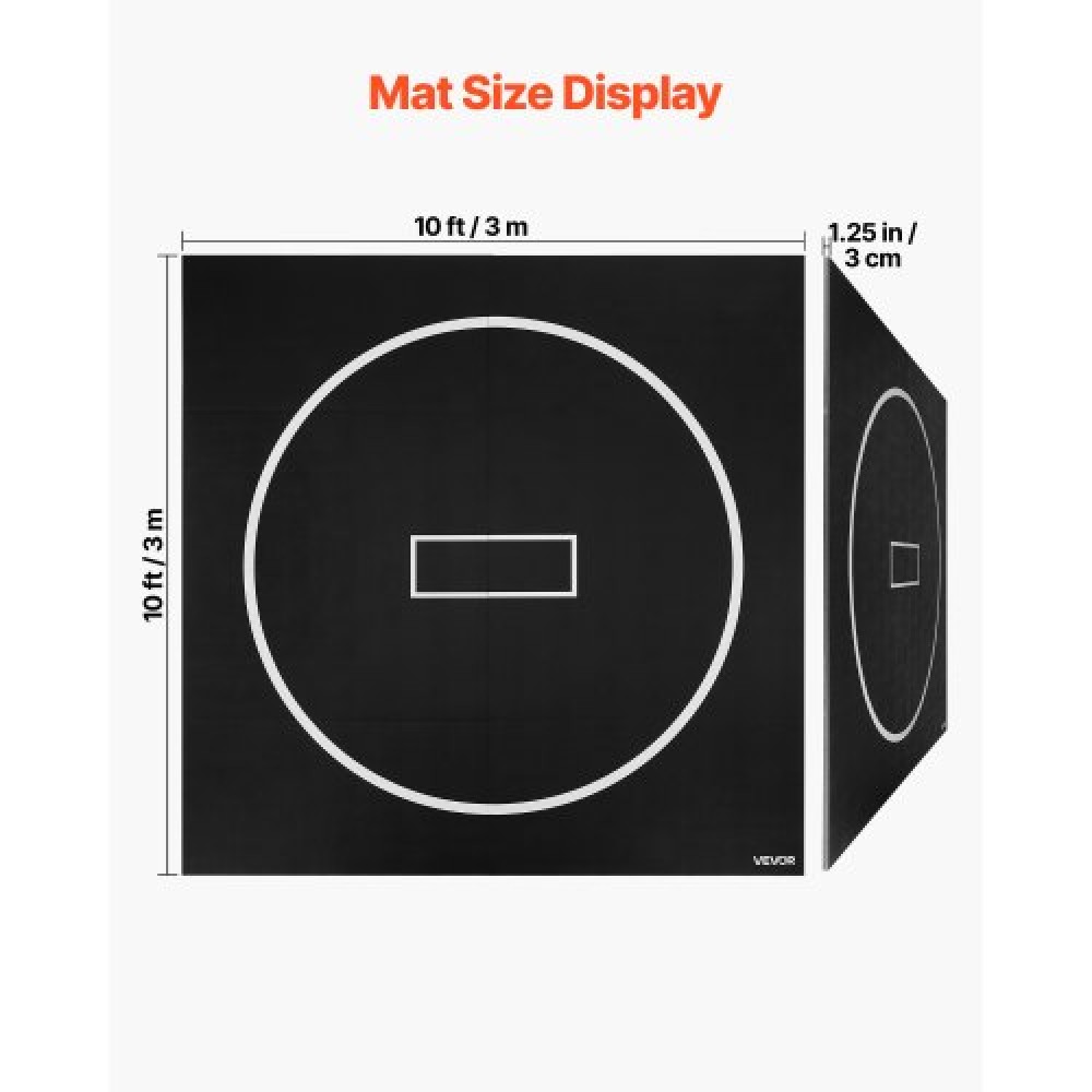 VEVOR 3x3m Wrestling Mat, Martial Arts Thick Mat for Home Gym Workouts Exercise, Αδιάβροχα PVC Roll-Up Προπονητικά χαλάκια με κύκλους, για Γυμναστική, Τατάμι, Jiu Jitsu BJJ MMA Τζούντο, Πυγμαχία, Μαύρο
