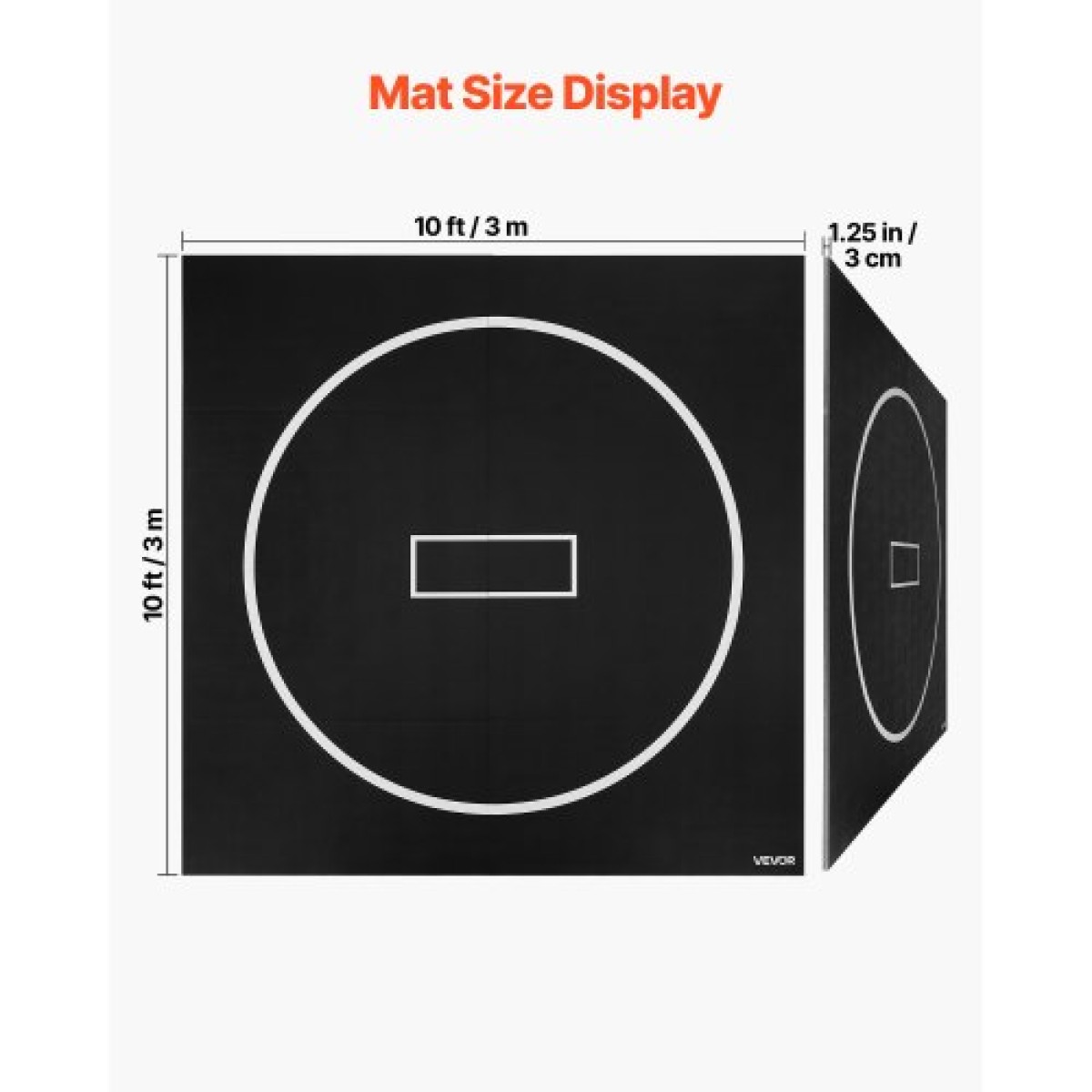 VEVOR 3x3m Wrestling Mat, Martial Arts Thick Mat for Home Gym Workouts Exercise, Αδιάβροχα PVC Roll-Up Προπονητικά χαλάκια με κύκλους, για Γυμναστική, Τατάμι, Jiu Jitsu BJJ MMA Τζούντο, Πυγμαχία, Μαύρο