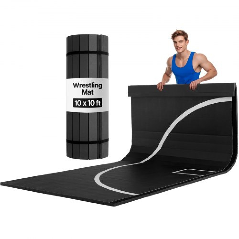 VEVOR 3x3m Wrestling Mat, Martial Arts Thick Mat for Home Gym Workouts Exercise, Αδιάβροχα PVC Roll-Up Προπονητικά χαλάκια με κύκλους, για Γυμναστική, Τατάμι, Jiu Jitsu BJJ MMA Τζούντο, Πυγμαχία, Μαύρο