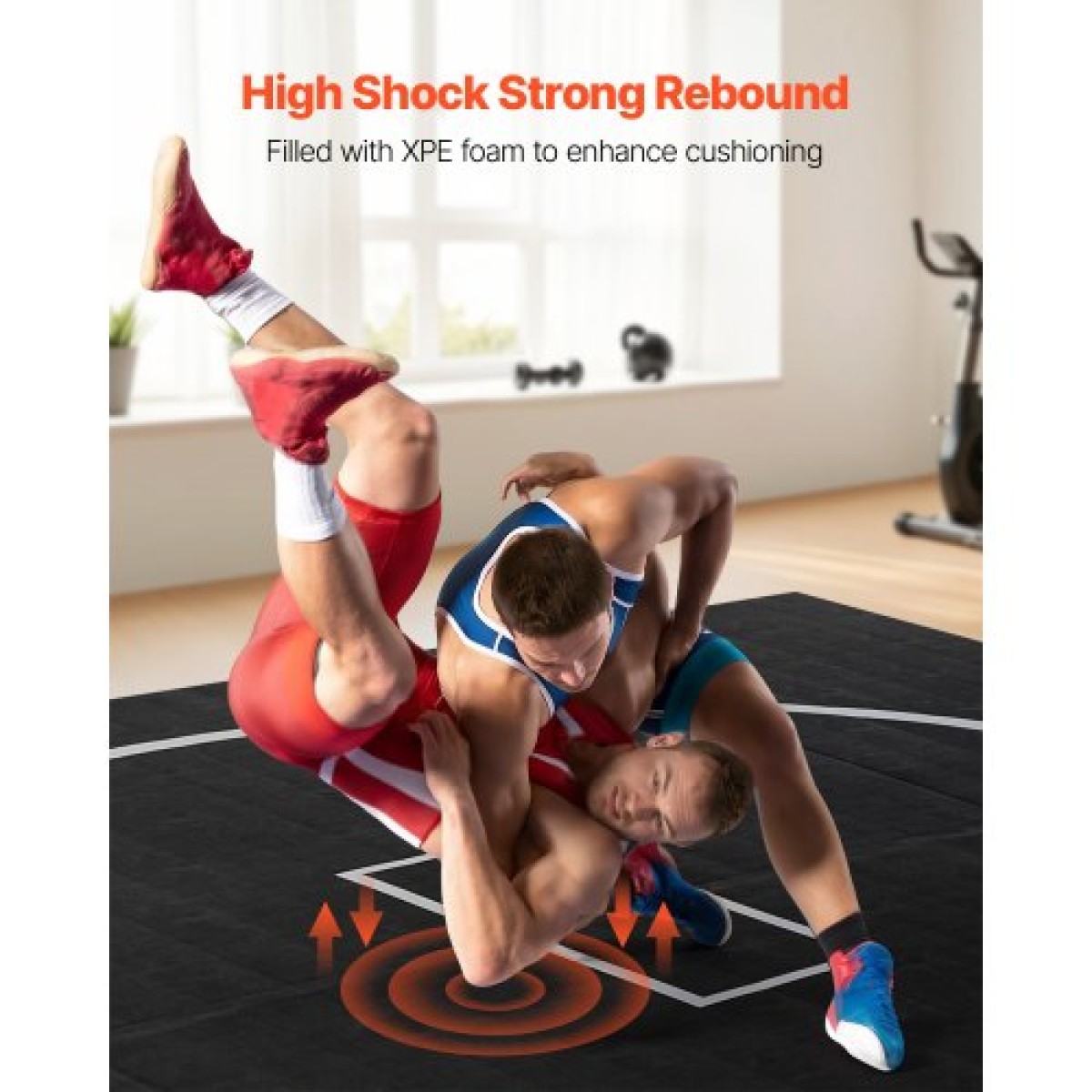 VEVOR 3x3m Wrestling Mat, Martial Arts Thick Mat for Home Gym Workouts Exercise, Αδιάβροχα PVC Roll-Up Προπονητικά χαλάκια με κύκλους, για Γυμναστική, Τατάμι, Jiu Jitsu BJJ MMA Τζούντο, Πυγμαχία, Μαύρο