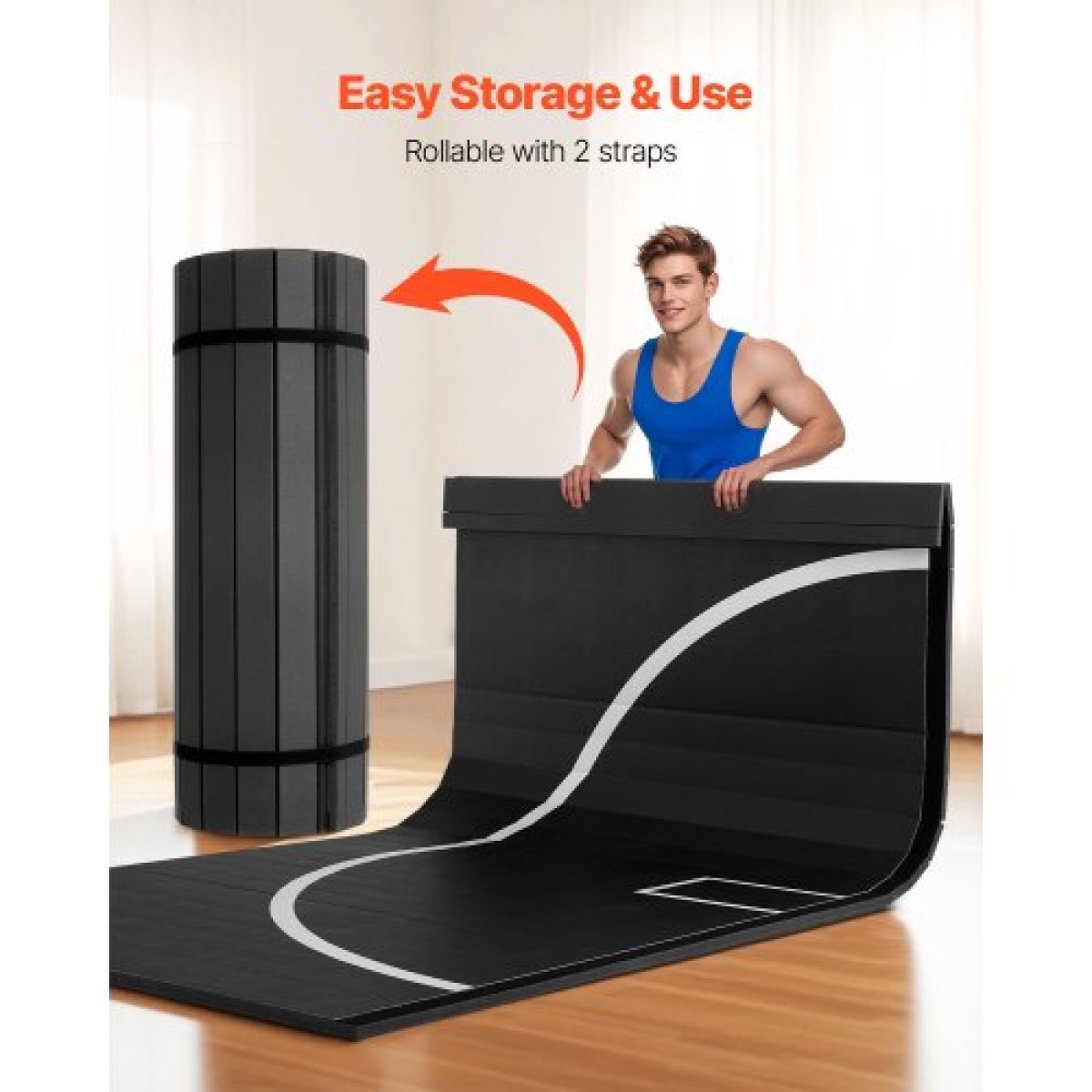 VEVOR 3x3m Wrestling Mat, Martial Arts Thick Mat for Home Gym Workouts Exercise, Αδιάβροχα PVC Roll-Up Προπονητικά χαλάκια με κύκλους, για Γυμναστική, Τατάμι, Jiu Jitsu BJJ MMA Τζούντο, Πυγμαχία, Μαύρο