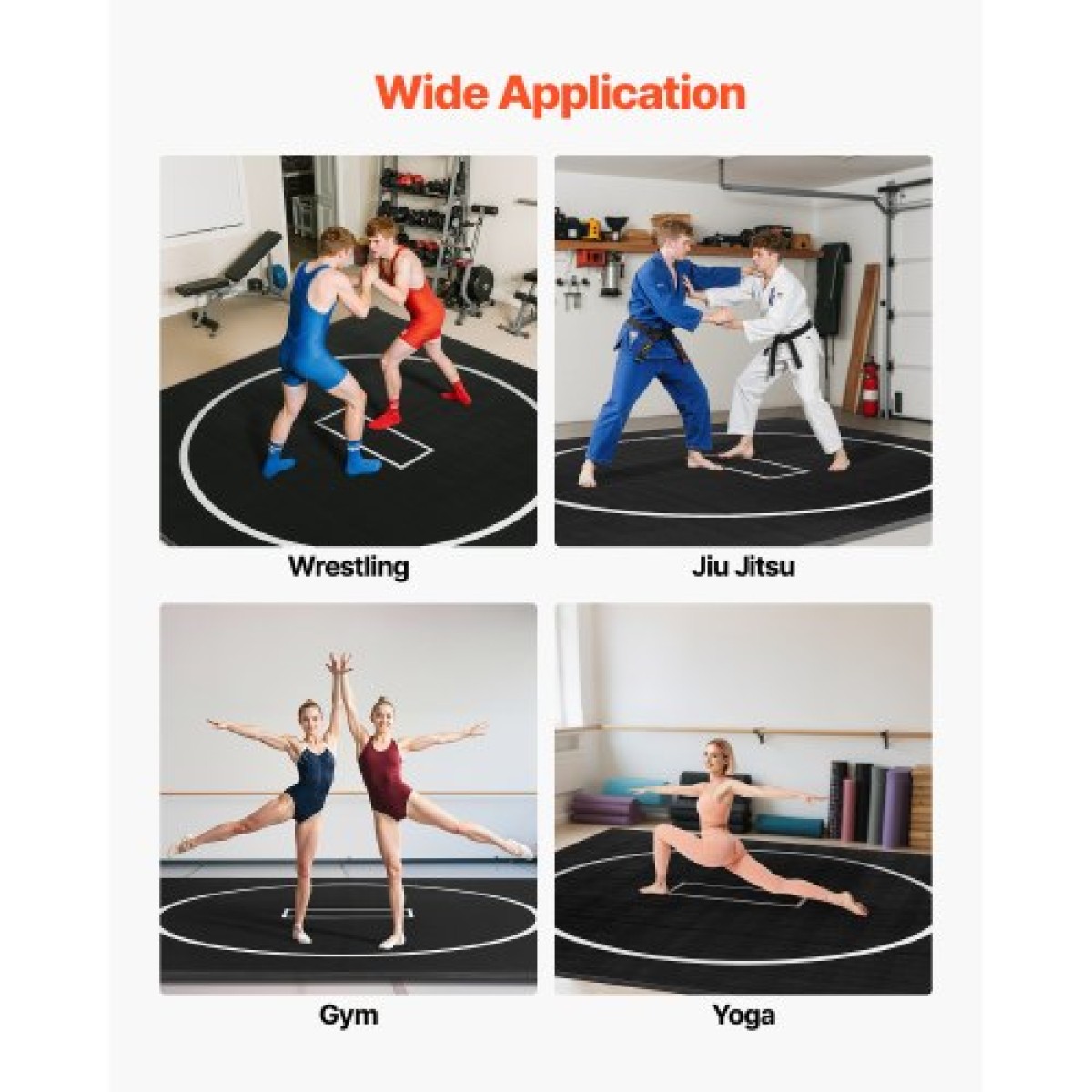 VEVOR 3x3m Wrestling Mat, Martial Arts Thick Mat for Home Gym Workouts Exercise, Αδιάβροχα PVC Roll-Up Προπονητικά χαλάκια με κύκλους, για Γυμναστική, Τατάμι, Jiu Jitsu BJJ MMA Τζούντο, Πυγμαχία, Μαύρο