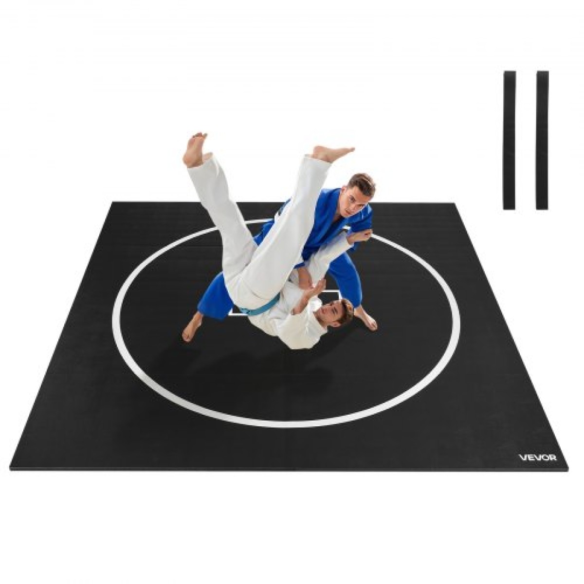 VEVOR 3x3m Wrestling Mat, Martial Arts Thick Mat for Home Gym Workouts Exercise, Αδιάβροχα PVC Roll-Up Προπονητικά χαλάκια με κύκλους, για Γυμναστική, Τατάμι, Jiu Jitsu BJJ MMA Τζούντο, Πυγμαχία, Μαύρο