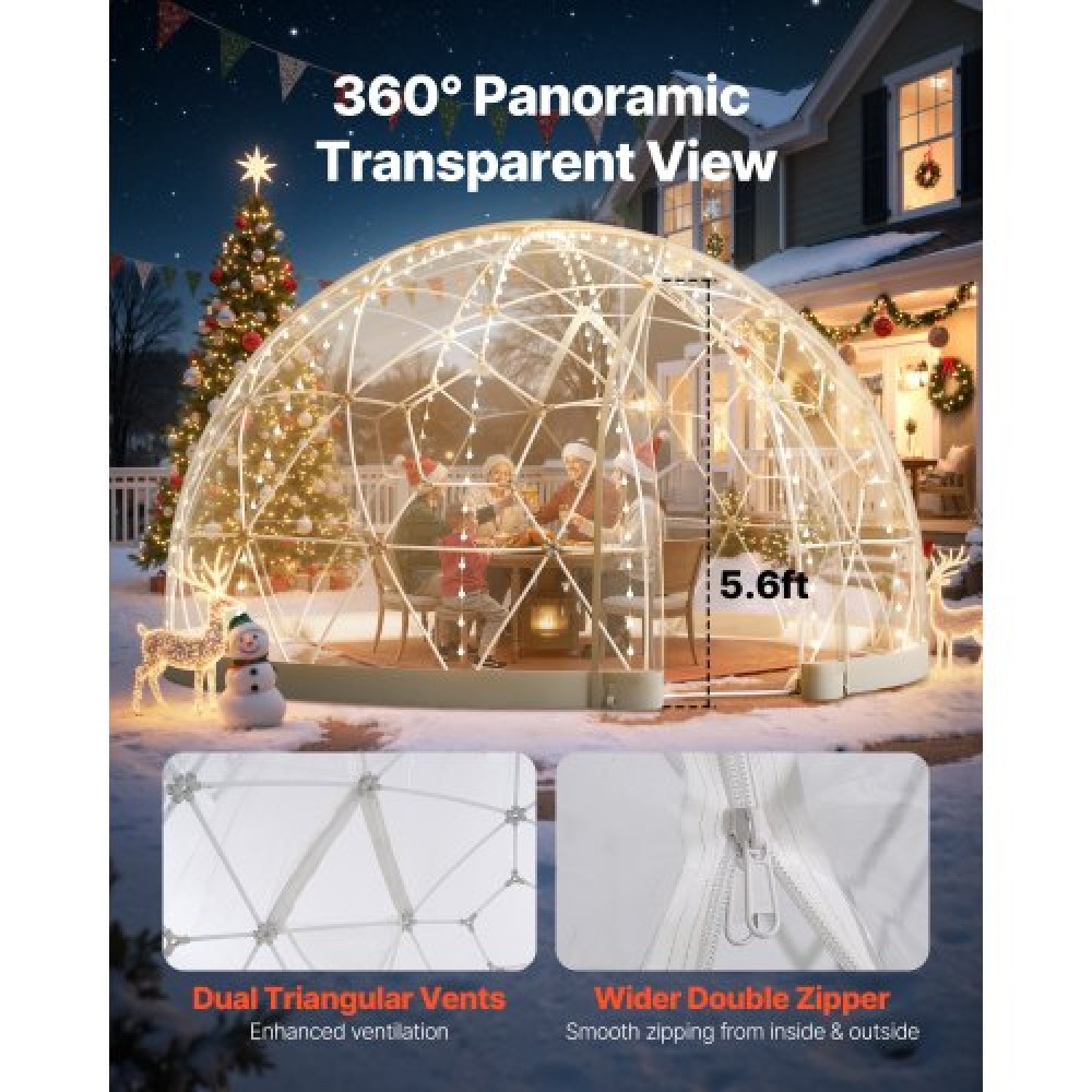VEVOR Garden Dome Igloo, 3,6 x 2,2 m Υπαίθρια σκηνή Clear Bubble για 4-7 άτομα, Θερμοκήπιο Geodesic Dome με Παράθυρο, Αδιάβροχο Γεωδαιτικό Θόλο με Παράθυρο, Σκηνή PVC Igloo για Γάμο Κάμπινγκ Αίθριων στην πίσω αυλή