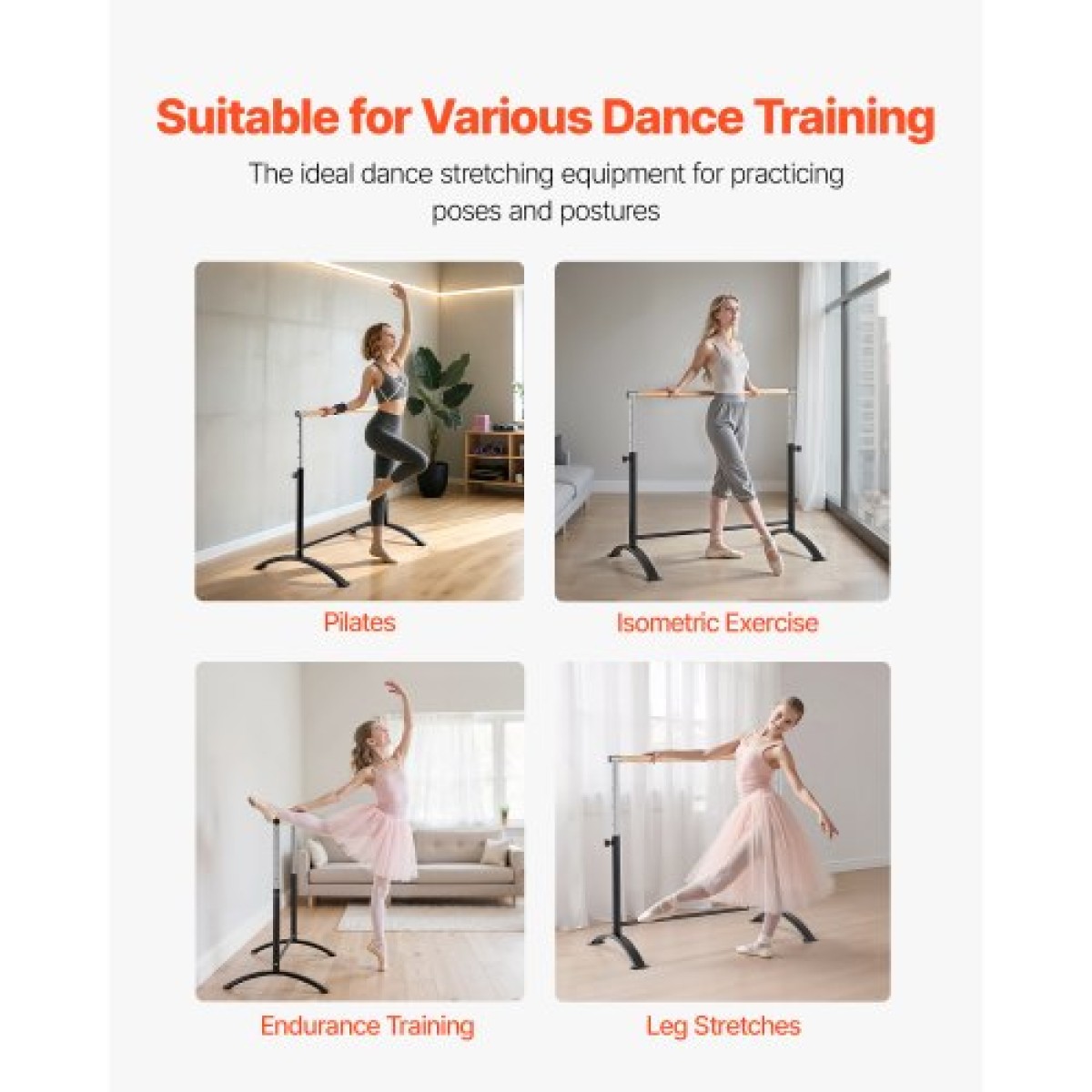 VEVOR Ballet Barre, Barre Bar για το σπίτι, ανεξάρτητες φορητές μπάρες χορού τεντώματος μπαλέτου, ρυθμιζόμενο ύψος Anti-Wobble Fitness Gym Studio Equipment, for Pilates Balance Workout