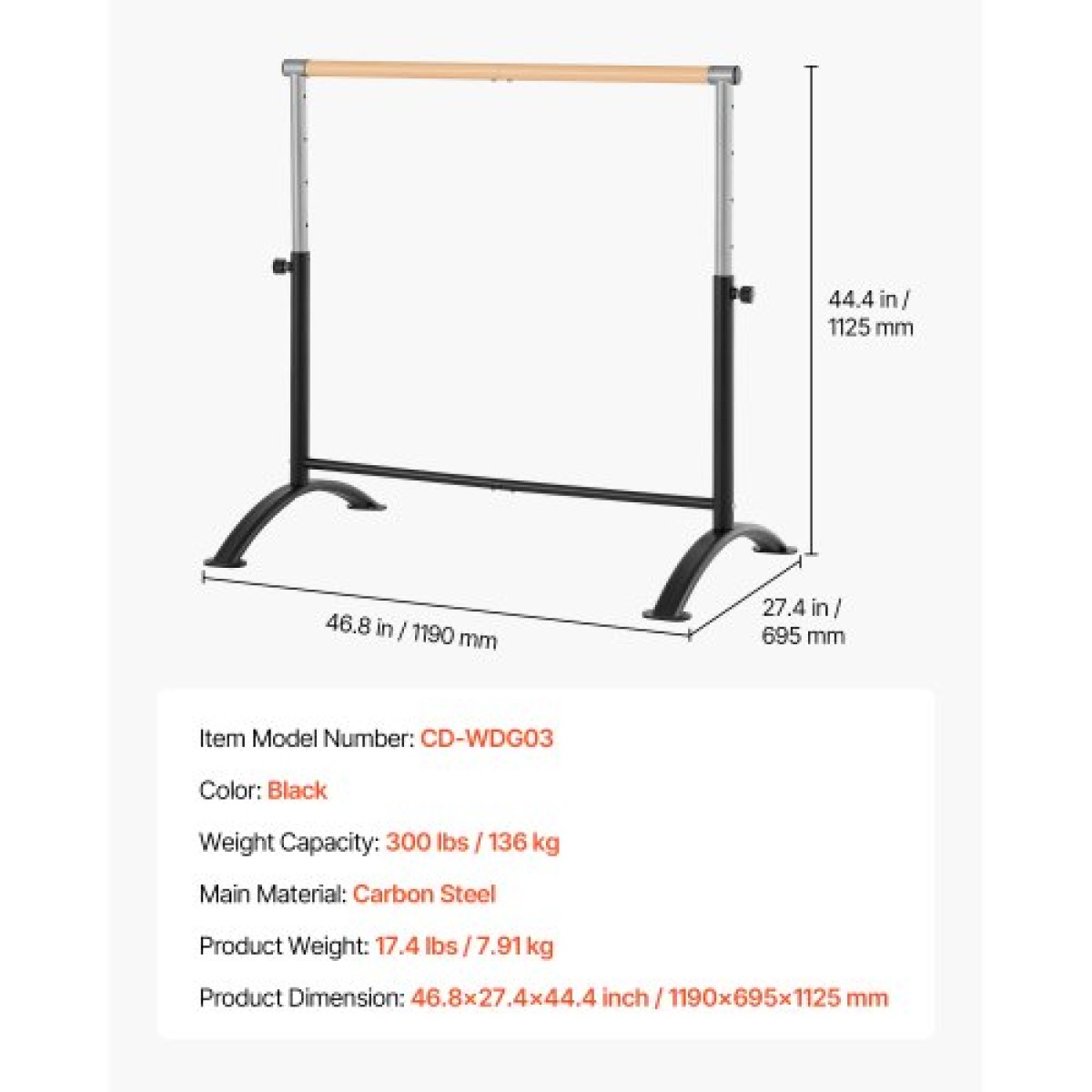 VEVOR Ballet Barre, Barre Bar για το σπίτι, ανεξάρτητες φορητές μπάρες χορού τεντώματος μπαλέτου, ρυθμιζόμενο ύψος Anti-Wobble Fitness Gym Studio Equipment, for Pilates Balance Workout