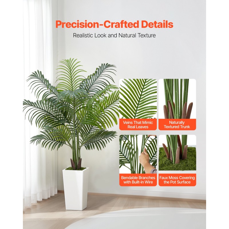 VEVOR Artificial Areca Palm Tree 1524 mm, Ψεύτικος Φοίνικας Τροπικά Φυτά με Λευκή Ψηλή Ζαρντινιέρα, Φυτό από ψεύτικο δάπεδο μετάξι σε γλάστρα, Μεγάλα Δέντρα για Διακόσμηση Σαλονιού οικιακού Γραφείου Θέρμανση σπιτιού, Εσωτερικός εξωτερικός χώρος