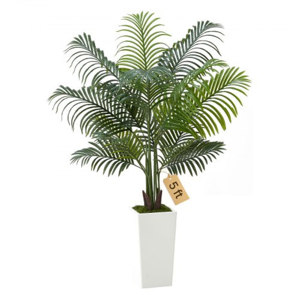 VEVOR Artificial Areca Palm Tree 1524 mm, Ψεύτικος Φοίνικας Τροπικά Φυτά με Λευκή Ψηλή Ζαρντινιέρα, Φυτό από ψεύτικο δάπεδο μετάξι σε γλάστρα, Μεγάλα Δέντρα για Διακόσμηση Σαλονιού οικιακού Γραφείου Θέρμανση σπιτιού, Εσωτερικός εξωτερικός χώρος