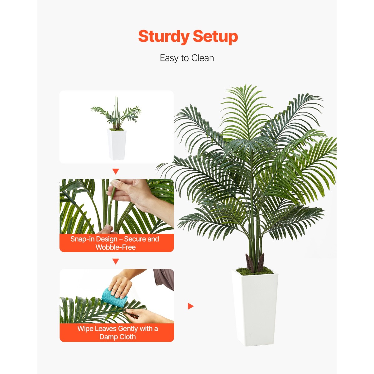 VEVOR Artificial Areca Palm Tree 1524 mm, Ψεύτικος Φοίνικας Τροπικά Φυτά με Λευκή Ψηλή Ζαρντινιέρα, Φυτό από ψεύτικο δάπεδο μετάξι σε γλάστρα, Μεγάλα Δέντρα για Διακόσμηση Σαλονιού οικιακού Γραφείου Θέρμανση σπιτιού, Εσωτερικός εξωτερικός χώρος