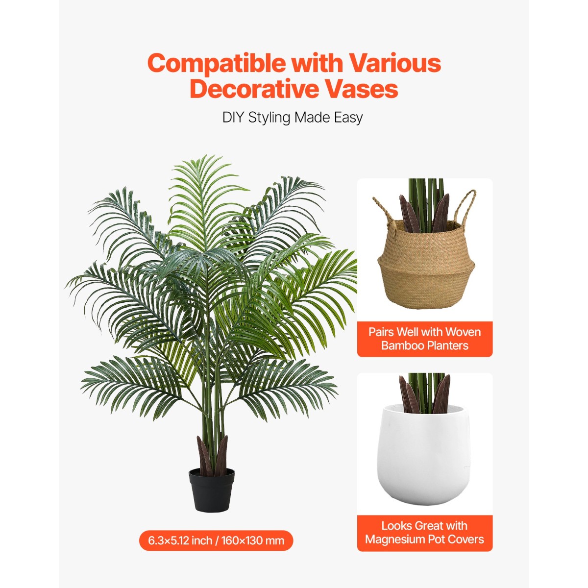 VEVOR Artificial Areca Palm Tree 1524 mm, Ψεύτικος Φοίνικας Τροπικά Φυτά με Λευκή Ψηλή Ζαρντινιέρα, Φυτό από ψεύτικο δάπεδο μετάξι σε γλάστρα, Μεγάλα Δέντρα για Διακόσμηση Σαλονιού οικιακού Γραφείου Θέρμανση σπιτιού, Εσωτερικός εξωτερικός χώρος
