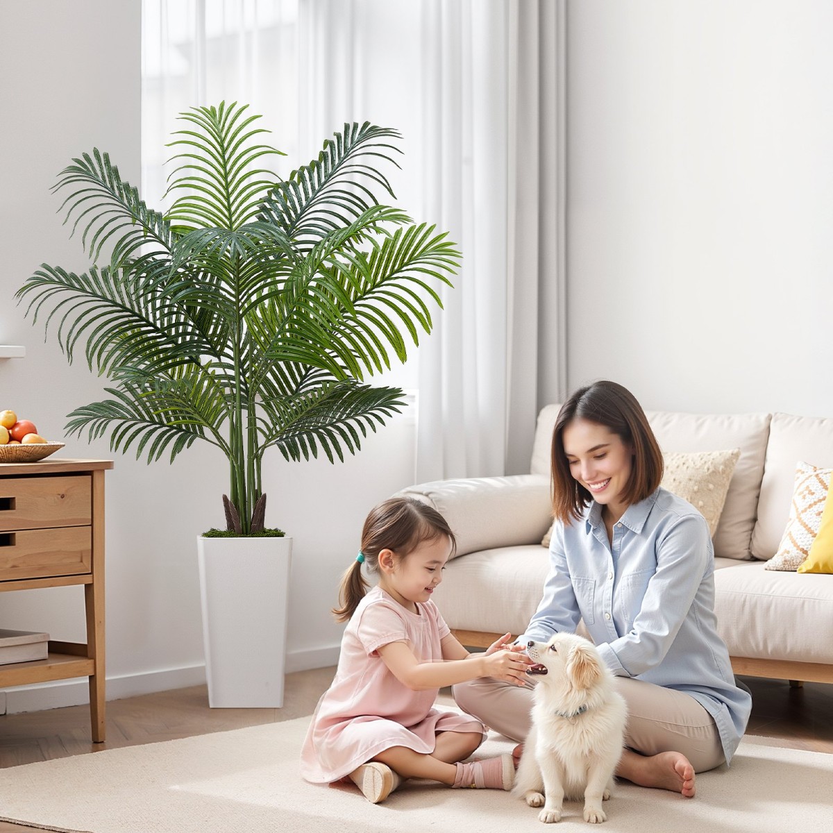VEVOR Artificial Areca Palm Tree 1524 mm, Ψεύτικος Φοίνικας Τροπικά Φυτά με Λευκή Ψηλή Ζαρντινιέρα, Φυτό από ψεύτικο δάπεδο μετάξι σε γλάστρα, Μεγάλα Δέντρα για Διακόσμηση Σαλονιού οικιακού Γραφείου Θέρμανση σπιτιού, Εσωτερικός εξωτερικός χώρος