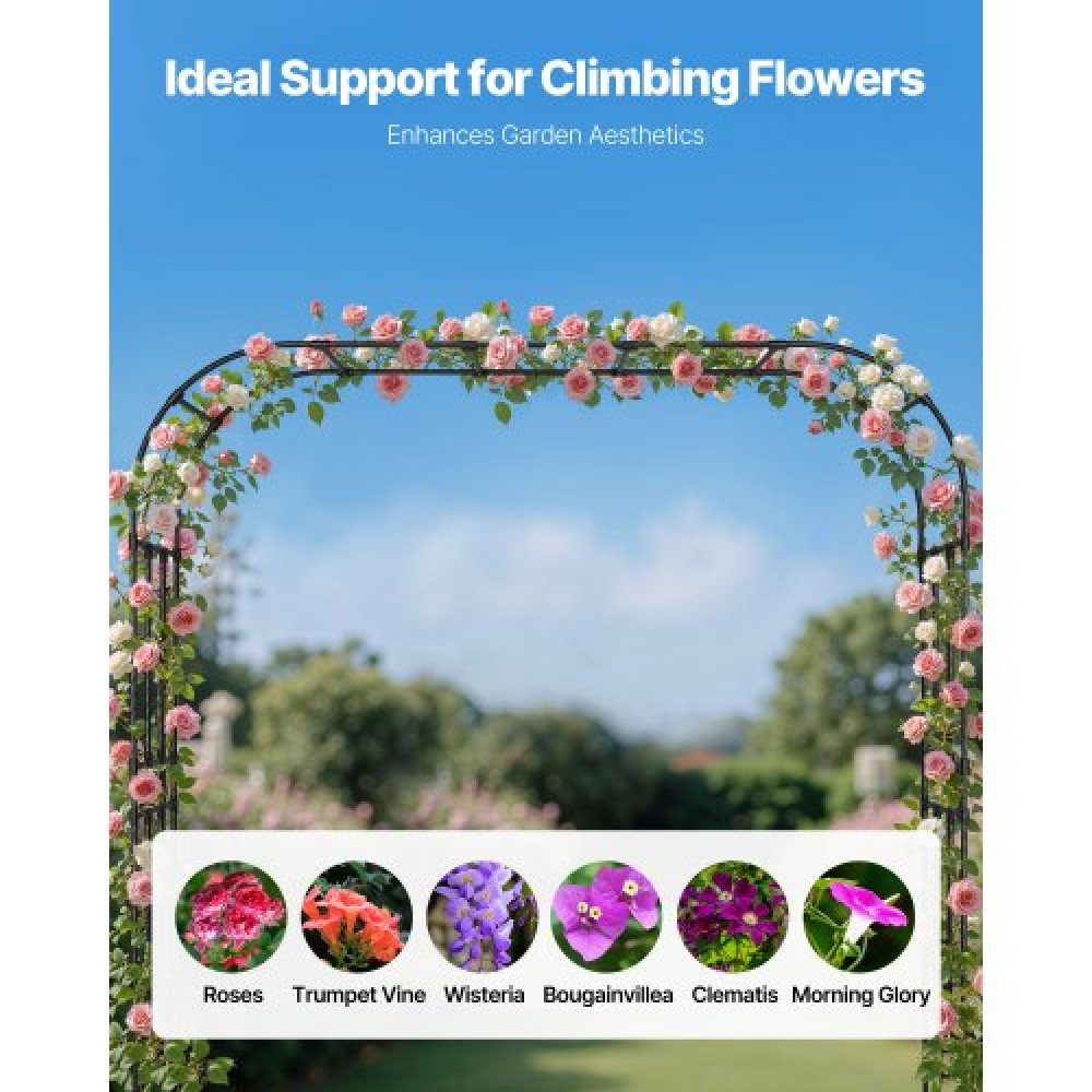 VEVOR Garden Arbor, 2,4 (Υ) x 2,5 (Π) x 0,4 (Β) m Μεταλλική Αψίδα, Στιβαρή Αψίδα Καφασωτών Εξωτερικών με Πασσάλους, Εύκολη Συναρμολόγηση, Πέργκολα κληματαριά για αναρρίχηση φυτών Διακόσμηση γαμήλιου γκαζόν για αυλή