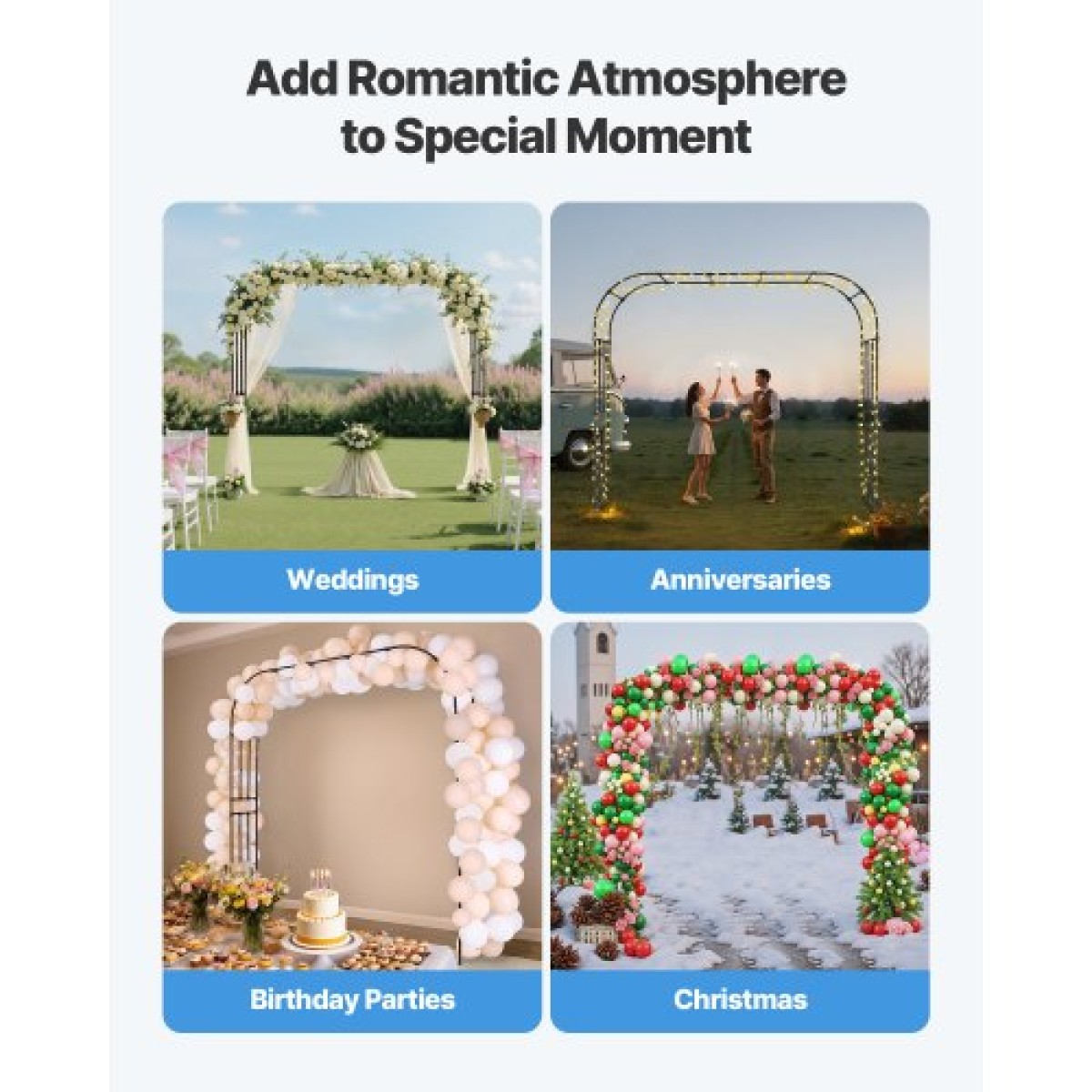 VEVOR Garden Arbor, 2,4 (Υ) x 2,5 (Π) x 0,4 (Β) m Μεταλλική Αψίδα, Στιβαρή Αψίδα Καφασωτών Εξωτερικών με Πασσάλους, Εύκολη Συναρμολόγηση, Πέργκολα κληματαριά για αναρρίχηση φυτών Διακόσμηση γαμήλιου γκαζόν για αυλή