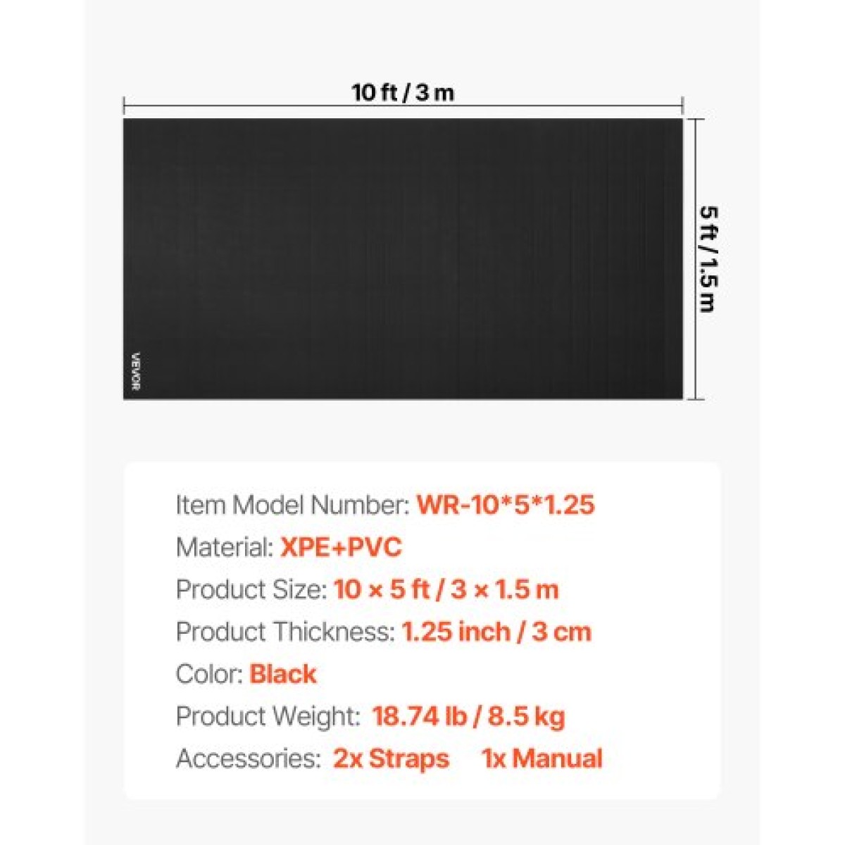 VEVOR 3x1,5 m Wrestling Mat, Martial Arts Thick Mat for Home Gym Workouts Exercise, Αδιάβροχο PVC Roll-Up Training Mats for Gymnastics, Tatami, Jiu Jitsu BJJ MMA Judo, Boxing, Black