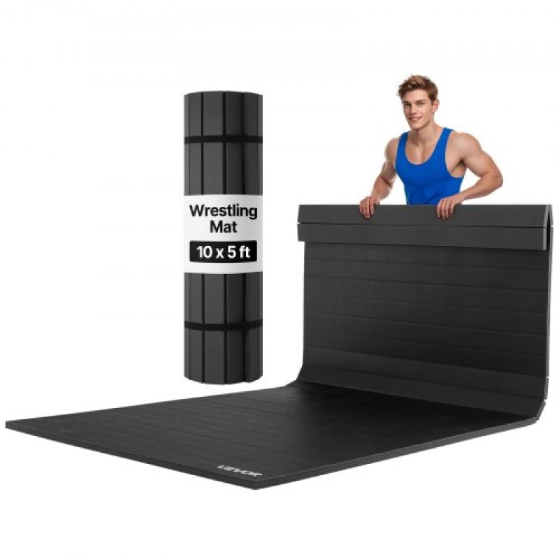 VEVOR 3x1,5 m Wrestling Mat, Martial Arts Thick Mat for Home Gym Workouts Exercise, Αδιάβροχο PVC Roll-Up Training Mats for Gymnastics, Tatami, Jiu Jitsu BJJ MMA Judo, Boxing, Black