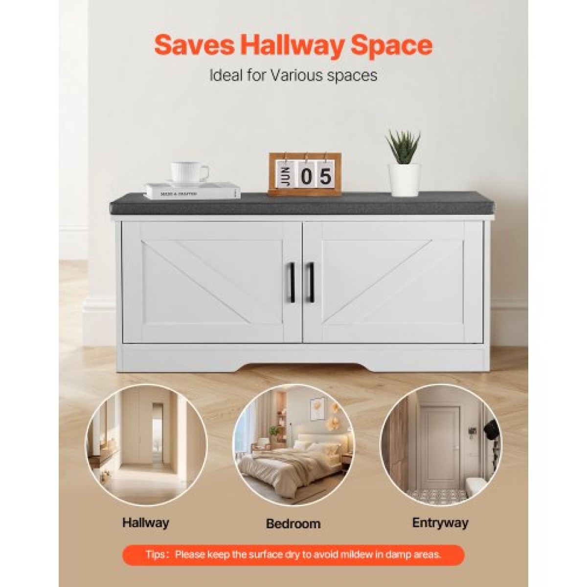 Πάγκος αποθήκευσης παπουτσιών VEVOR, 1000 x 355 x 460 mm Organizer παπουτσιών με μαξιλάρι καθίσματος με επένδυση, πάγκος εισόδου με 2 πόρτες αχυρώνα και ρυθμιζόμενο ύψος, για διάδρομο, σαλόνι, υπνοδωμάτιο, λευκό + μαύρο