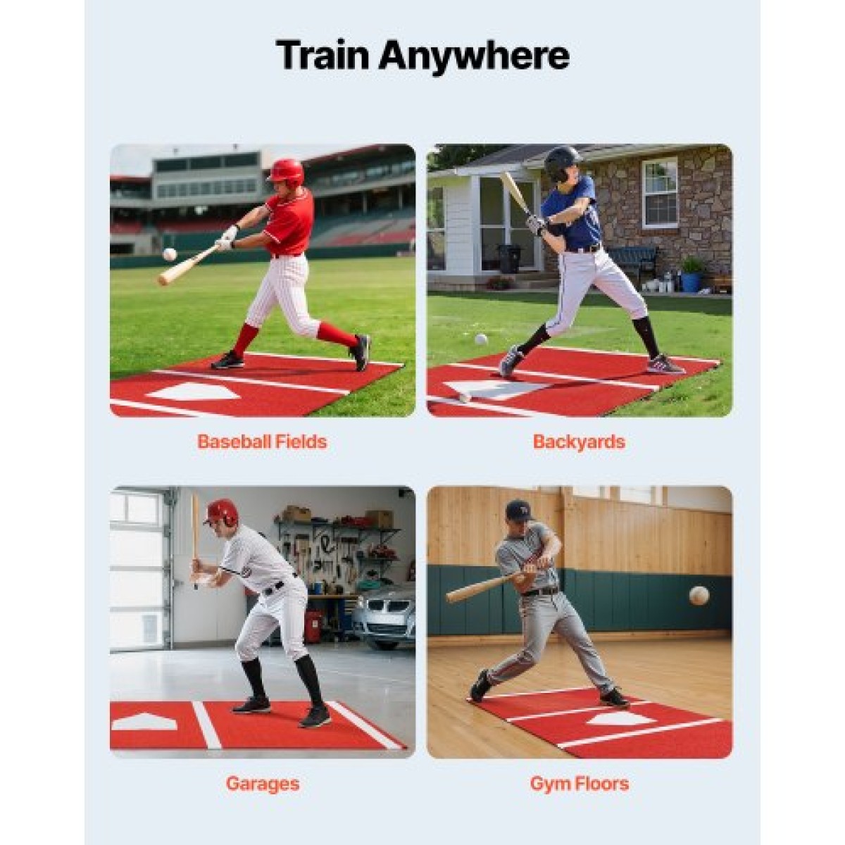 VEVOR Baseball Hitting Mat, 300x116cm Batting Cage Mat, Batters Box Turf Mats, Εξοπλισμός Softball Batting Practice με Home Plate και Anti Fade Turf, Φορητό βοήθημα προπόνησης για εσωτερικούς εξωτερικούς χώρους, κόκκινο
