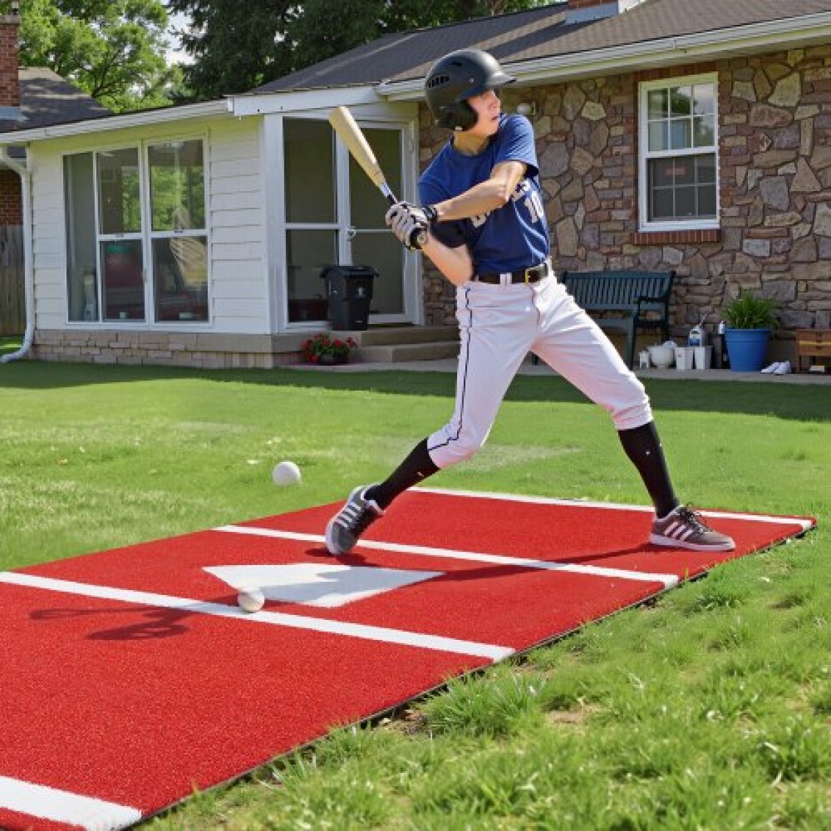 VEVOR Baseball Hitting Mat, 300x116cm Batting Cage Mat, Batters Box Turf Mats, Εξοπλισμός Softball Batting Practice με Home Plate και Anti Fade Turf, Φορητό βοήθημα προπόνησης για εσωτερικούς εξωτερικούς χώρους, κόκκινο
