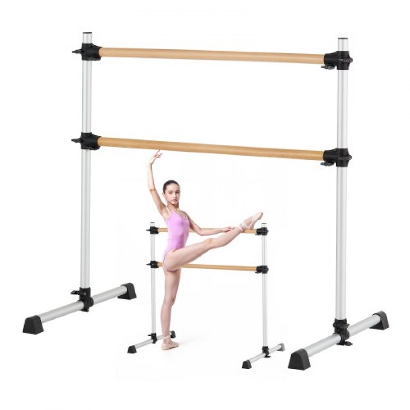 VEVOR Ballet Barre, Διπλό Beechwood Barre Bar για το σπίτι, Φορητές μπάρες χορού Stretching Ballet, Ρυθμιζόμενο ύψος Εξοπλισμός Γυμναστηρίου Anti-Wobble Fitness, για Pilates Balance Workout