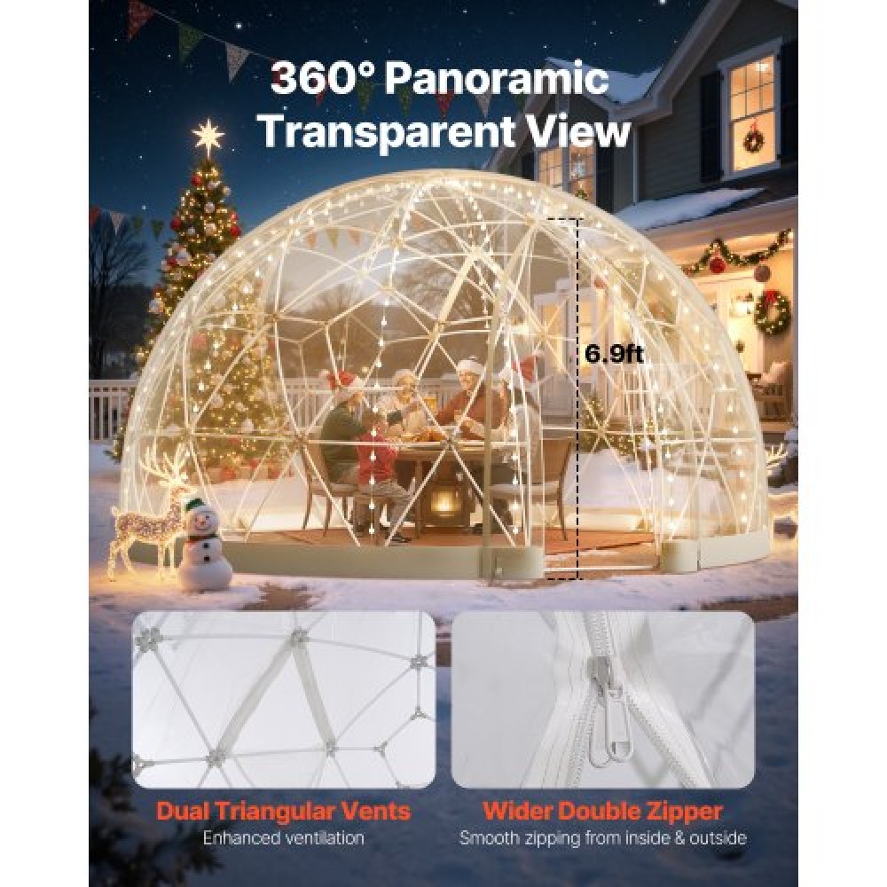 VEVOR Garden Dome Igloo, 4,5 x 2,7 m Υπαίθρια σκηνή Clear Bubble για 4-7 Άτομα, Θερμοκήπιο Γεωδαιτικής Θόλος με Παράθυρο, Αδιάβροχο Γεωδαιτικό Θόλο με Παράθυρο, Σκηνή PVC Igloo για Γάμος Κάμπινγκ Αίθριων στην πίσω αυλή