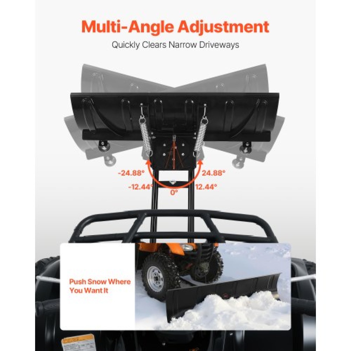 Κιτ VEVOR Snow Plough, 122 cm Universal Προσάρτημα Χιονιού, Ρυθμιζόμενο ύψος & Αριστερά-Δεξιά, Γρήγορη αποσύνδεση, Ατσάλινο λεπίδα απόξεσης ATV, 3 επιλογές τοποθέτησης, Αποτελεσματικός καθαρισμός χιονιού, για τα περισσότερα ATV και UTV