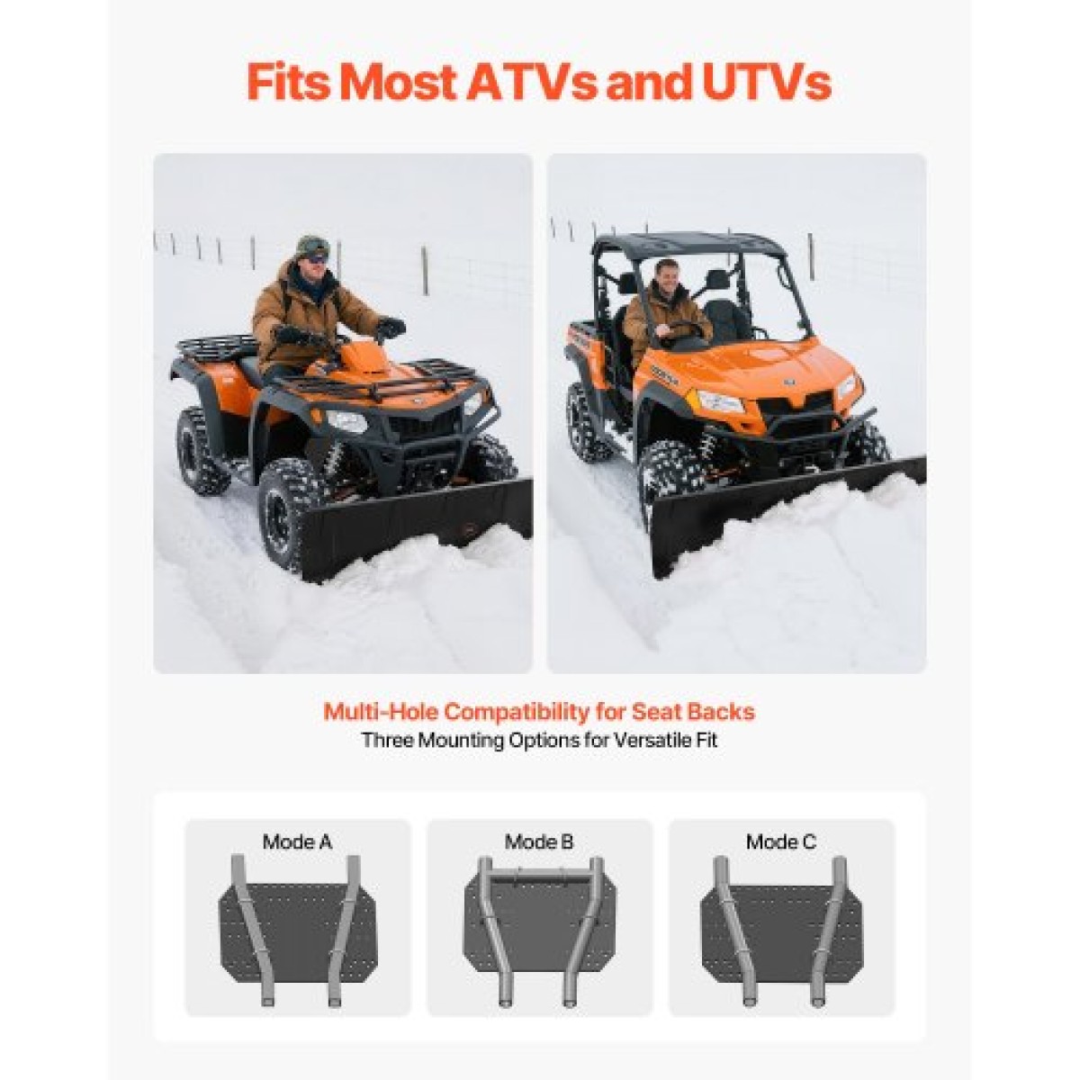 Κιτ VEVOR Snow Plough, 122 cm Universal Προσάρτημα Χιονιού, Ρυθμιζόμενο ύψος & Αριστερά-Δεξιά, Γρήγορη αποσύνδεση, Ατσάλινο λεπίδα απόξεσης ATV, 3 επιλογές τοποθέτησης, Αποτελεσματικός καθαρισμός χιονιού, για τα περισσότερα ATV και UTV