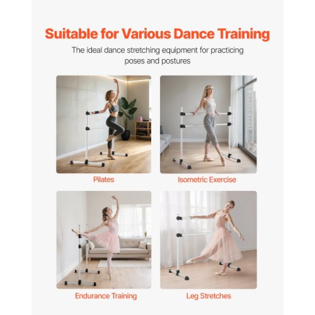 VEVOR Ballet Barre, Αλουμίνιο Double Barre Bar για το σπίτι, ανεξάρτητες φορητές μπάρες χορού τεντώματος μπαλέτου, Εξοπλισμός στούντιο γυμναστικής ρυθμιζόμενου ύψους, για προπόνηση ισορροπίας Pilates