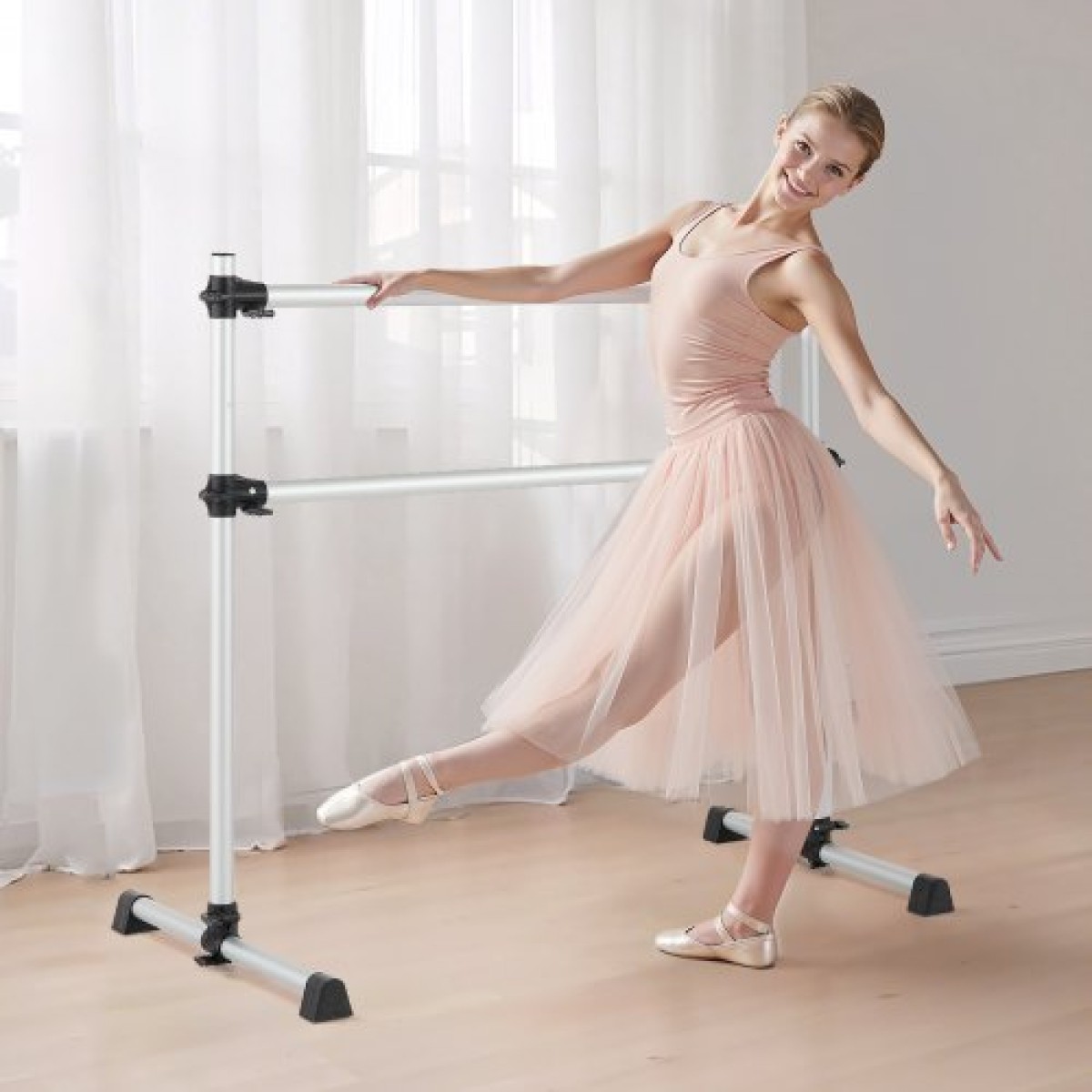 VEVOR Ballet Barre, Αλουμίνιο Double Barre Bar για το σπίτι, ανεξάρτητες φορητές μπάρες χορού τεντώματος μπαλέτου, Εξοπλισμός στούντιο γυμναστικής ρυθμιζόμενου ύψους, για προπόνηση ισορροπίας Pilates