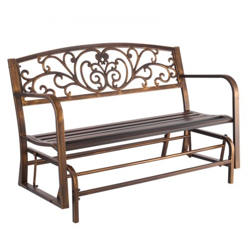 VEVOR Εξωτερικός πάγκος, 127 cm, Μεταλλικός σκελετός από ανθρακούχο χάλυβα με πλάτη από χυτοσίδηρο και υποβραχιόνια με στρογγυλές άκρες, Εξωτερικός πάγκος ανεμοπλάνου για αίθριο, κήπος, πάρκο, αυλή, μπροστινή βεράντα, μπρούτζος αντίκες