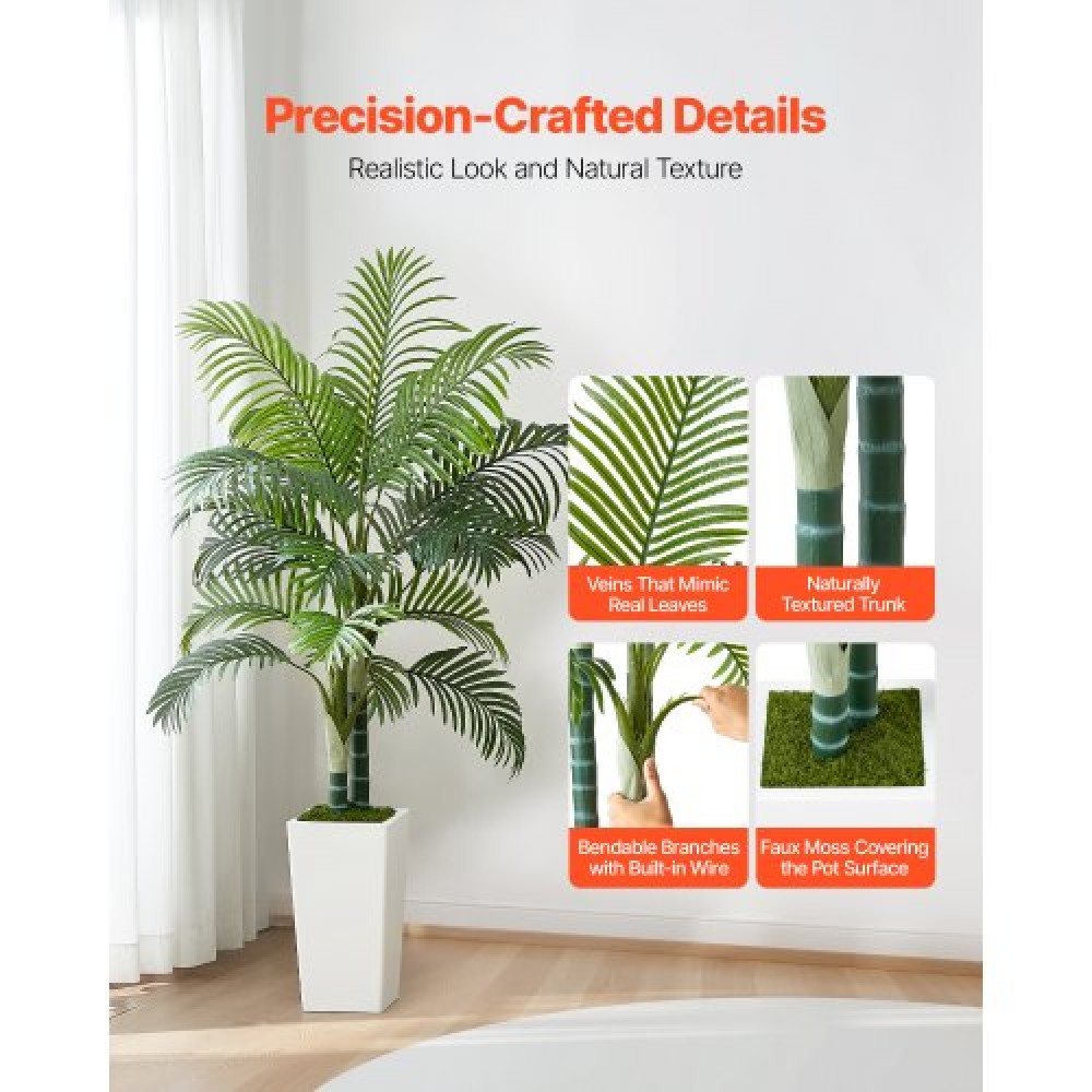 VEVOR Artificial Areca Palm Tree 1524 mm, Ψεύτικος Φοίνικας Τροπικά Φυτά με Λευκή Ψηλή Ζαρντινιέρα, Φυτό από ψεύτικο δάπεδο μετάξι σε γλάστρα, Μεγάλα Δέντρα για Διακόσμηση Σαλονιού οικιακού Γραφείου Θέρμανση σπιτιού, Εσωτερικός εξωτερικός χώρος