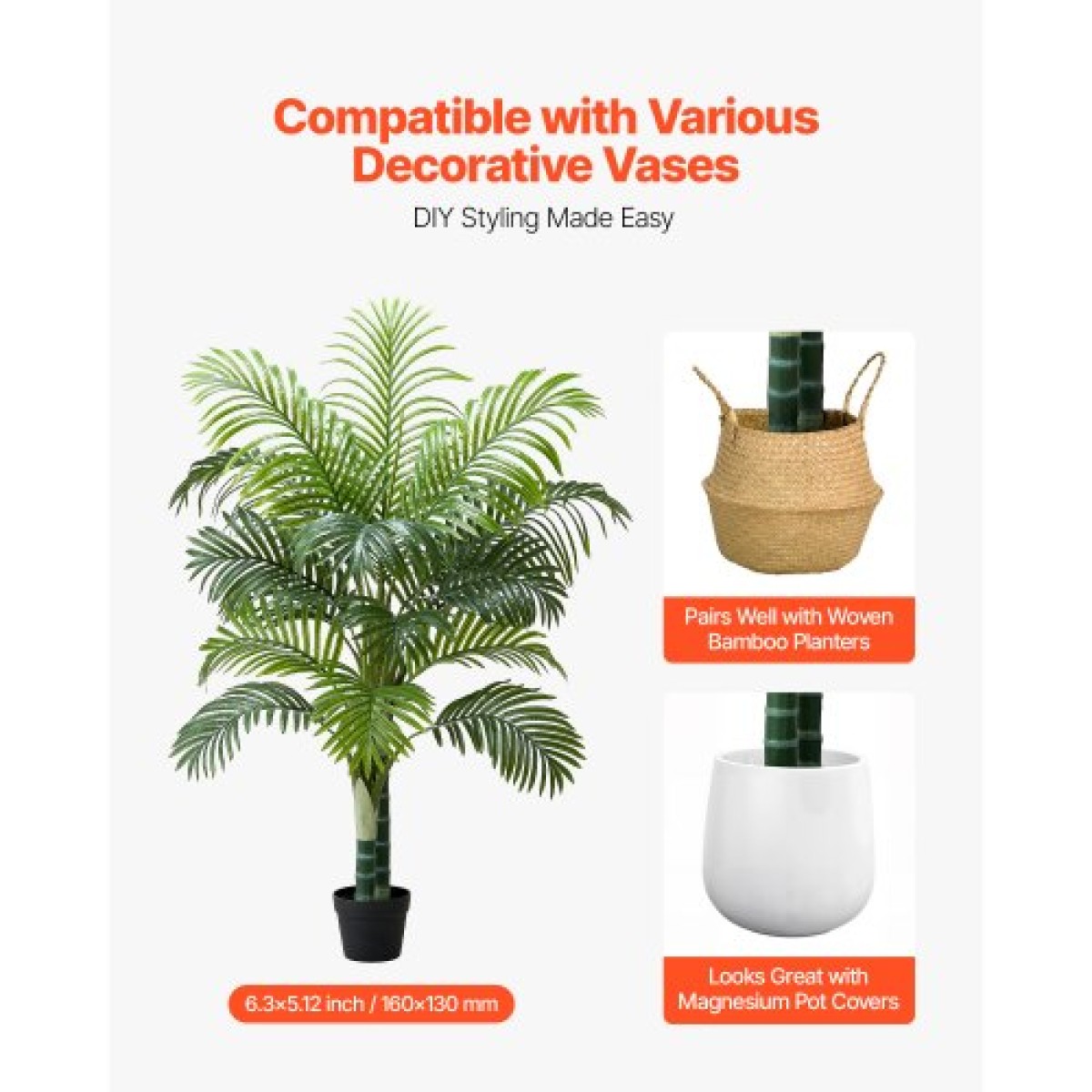 VEVOR Artificial Areca Palm Tree 1524 mm, Ψεύτικος Φοίνικας Τροπικά Φυτά με Λευκή Ψηλή Ζαρντινιέρα, Φυτό από ψεύτικο δάπεδο μετάξι σε γλάστρα, Μεγάλα Δέντρα για Διακόσμηση Σαλονιού οικιακού Γραφείου Θέρμανση σπιτιού, Εσωτερικός εξωτερικός χώρος