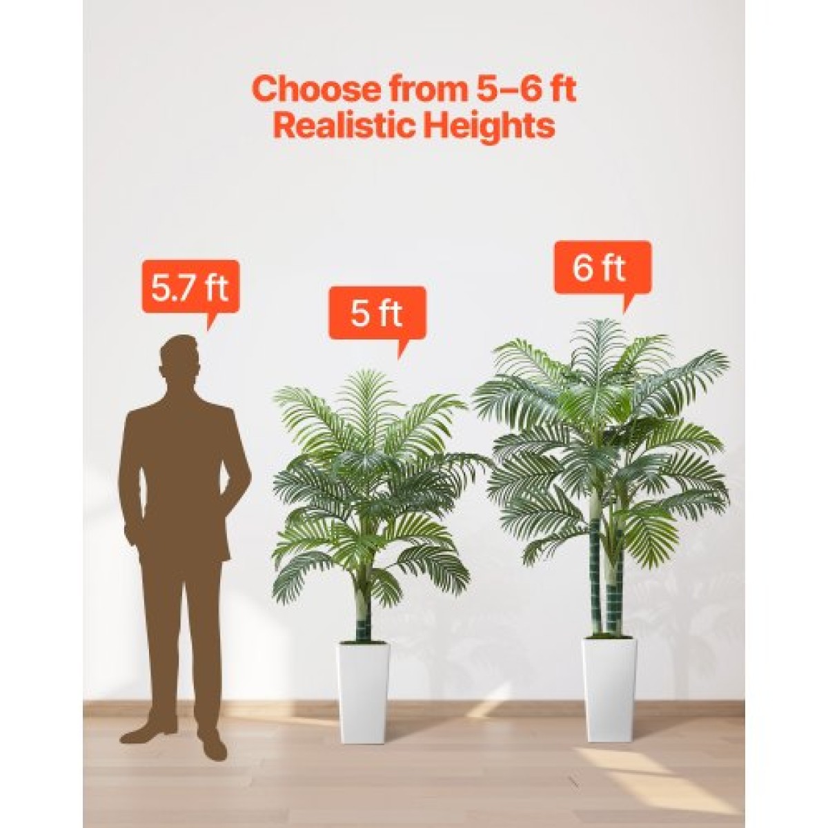 VEVOR Artificial Areca Palm Tree 1524 mm, Ψεύτικος Φοίνικας Τροπικά Φυτά με Λευκή Ψηλή Ζαρντινιέρα, Φυτό από ψεύτικο δάπεδο μετάξι σε γλάστρα, Μεγάλα Δέντρα για Διακόσμηση Σαλονιού οικιακού Γραφείου Θέρμανση σπιτιού, Εσωτερικός εξωτερικός χώρος