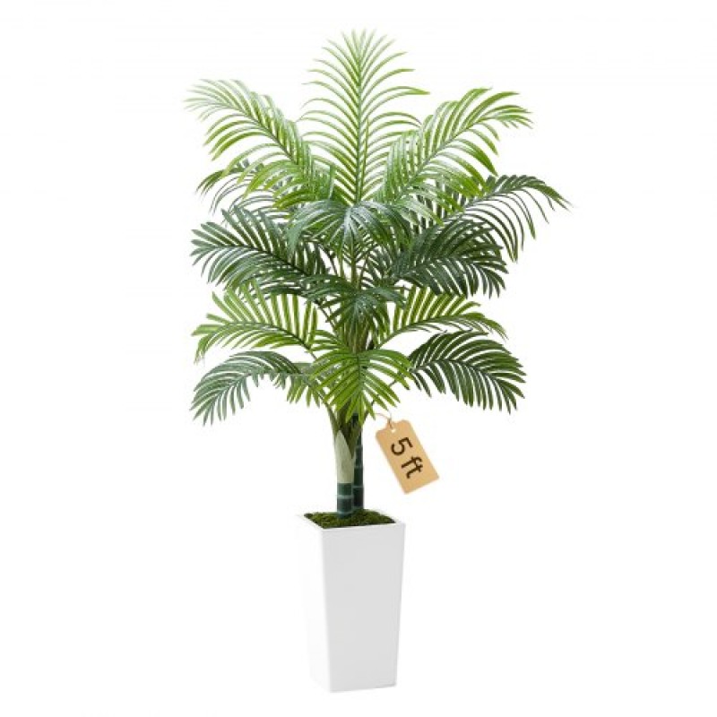 VEVOR Artificial Areca Palm Tree 1524 mm, Ψεύτικος Φοίνικας Τροπικά Φυτά με Λευκή Ψηλή Ζαρντινιέρα, Φυτό από ψεύτικο δάπεδο μετάξι σε γλάστρα, Μεγάλα Δέντρα για Διακόσμηση Σαλονιού οικιακού Γραφείου Θέρμανση σπιτιού, Εσωτερικός εξωτερικός χώρος