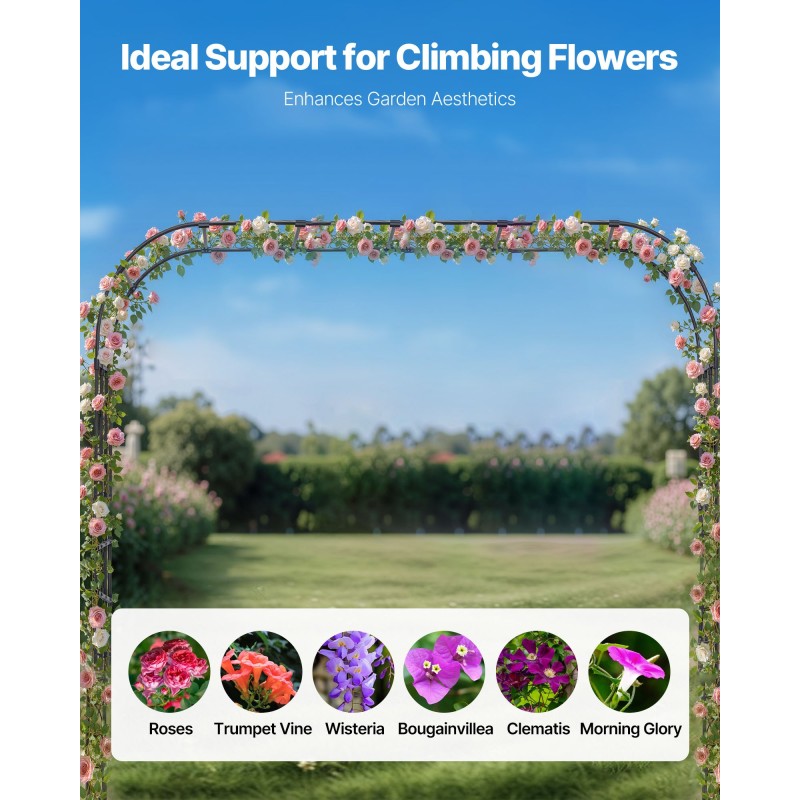 VEVOR Garden Arbor, 2,4 (Υ) x 3,2 (Π) x 0,4 (Β) m Μεταλλική Αψίδα, Στιβαρή Αψίδα Καφασωτών εξωτερικού χώρου με Πασσάλους, Εύκολη Συναρμολόγηση, Πέργκολα Arbor for Plant Climbing Yard Lawn Wedding Party Decoration