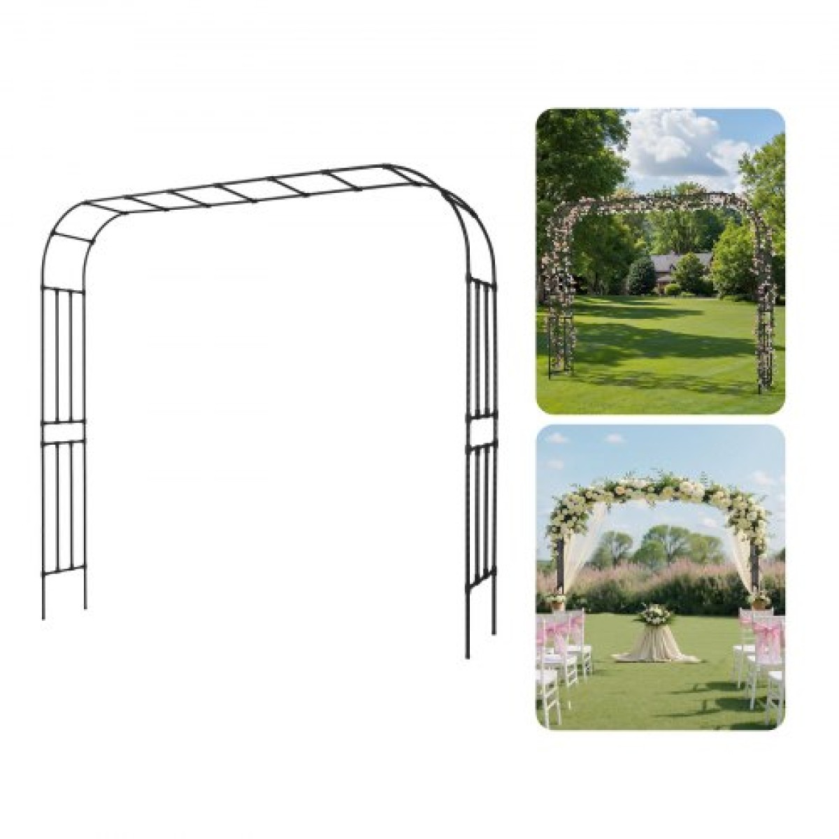 VEVOR Garden Arbor, 2,4 (Υ) x 3,2 (Π) x 0,4 (Β) m Μεταλλική Αψίδα, Στιβαρή Αψίδα Καφασωτών εξωτερικού χώρου με Πασσάλους, Εύκολη Συναρμολόγηση, Πέργκολα Arbor for Plant Climbing Yard Lawn Wedding Party Decoration